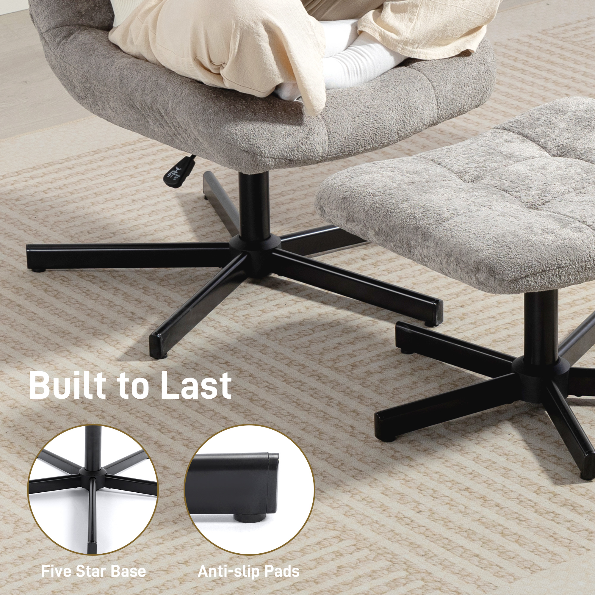  Fotoliu Reclinabil cu 4 Niveluri si Suport pentru Picioare Independent, Material Catifelat, 66x80x93-104 cm, Gri [7]