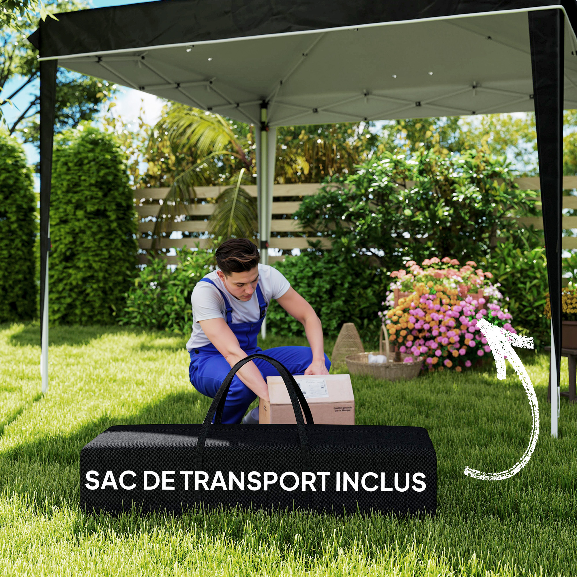  Pavilion Pliabil cu inaltime Reglabila si Geanta de Transport, 300x300x273 cm, Negru [6]