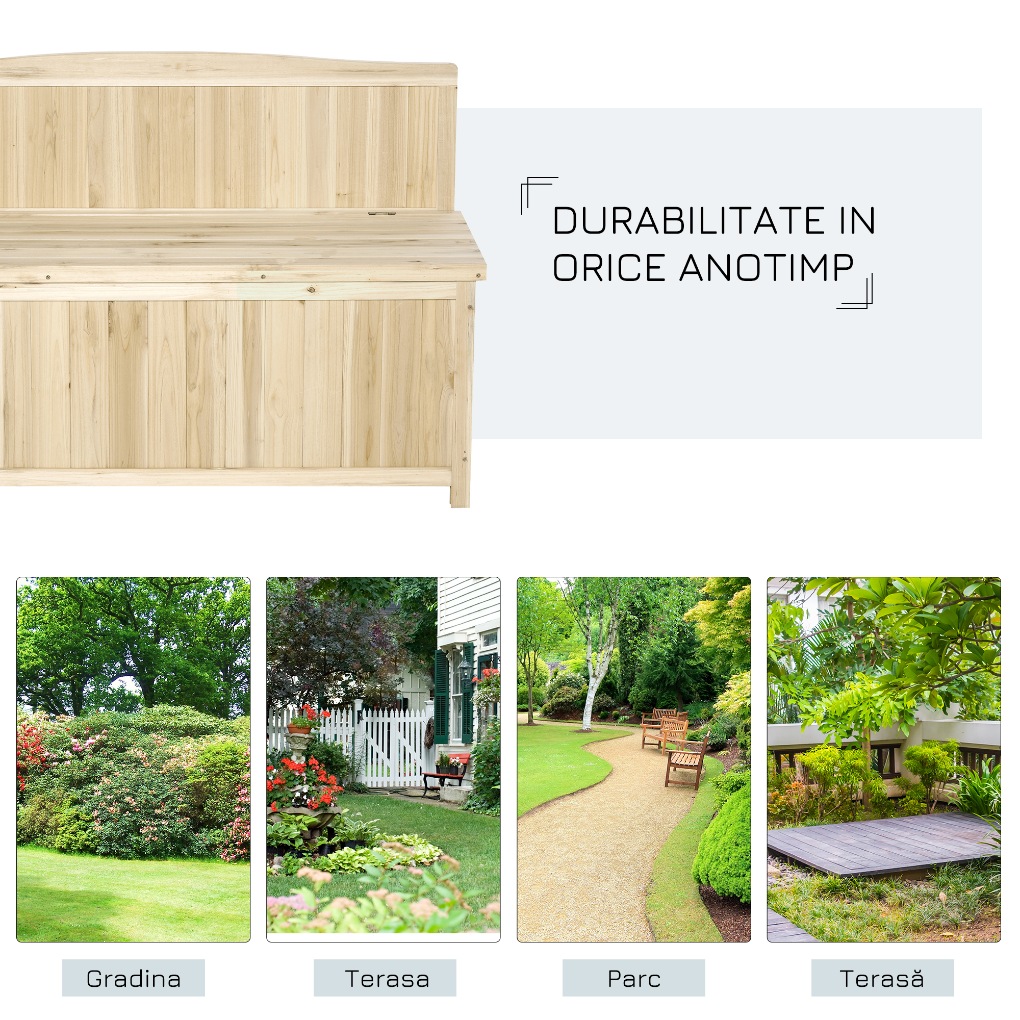  Cufar container pentru Extern din Lemn de Brad Natural cu Spatar [4]