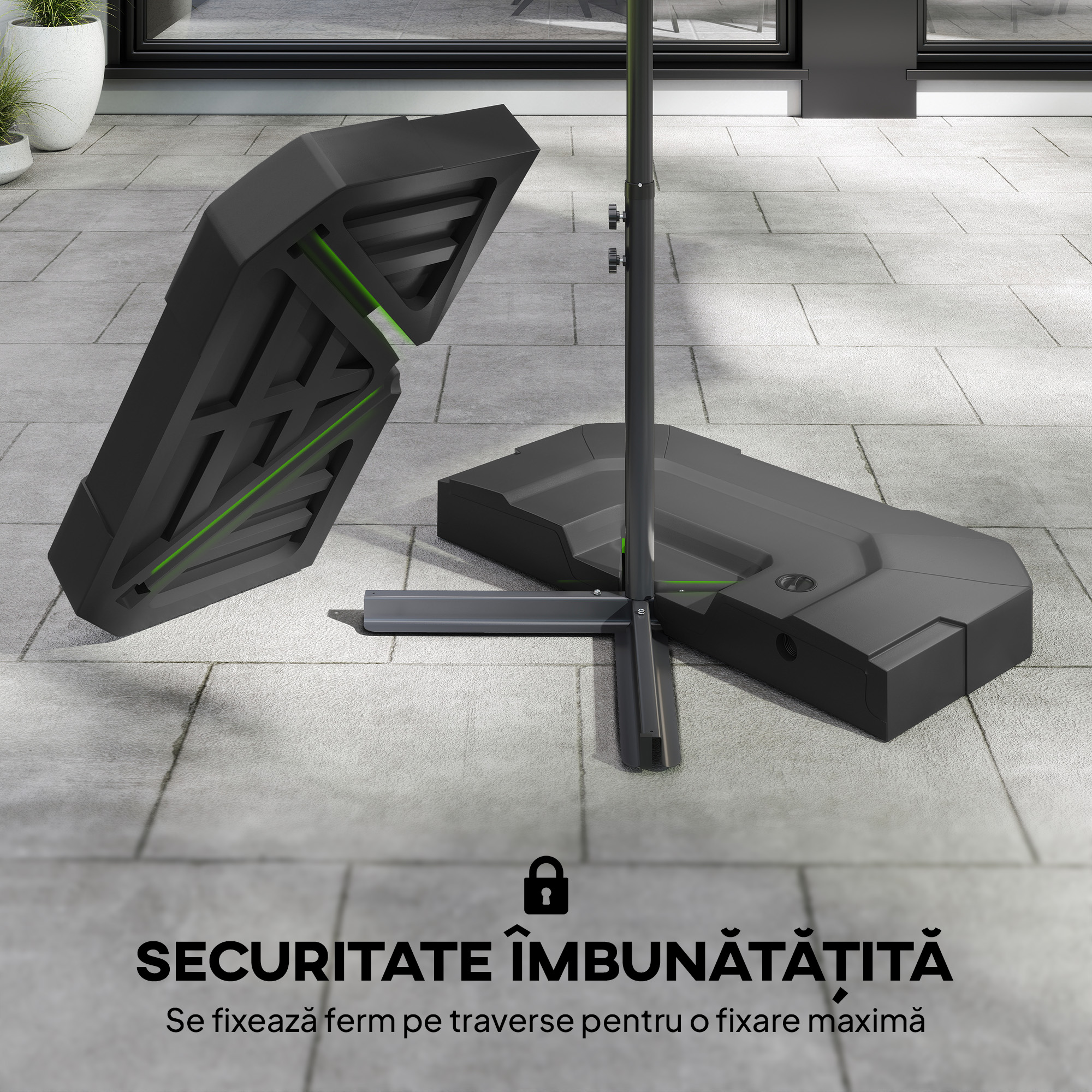  Set 2 Greutati pentru Baza Umbrela cu Brat Lateral din HDPE, Reumplibile pana la 105 kg, 101x101x12 cm, Negru [5]