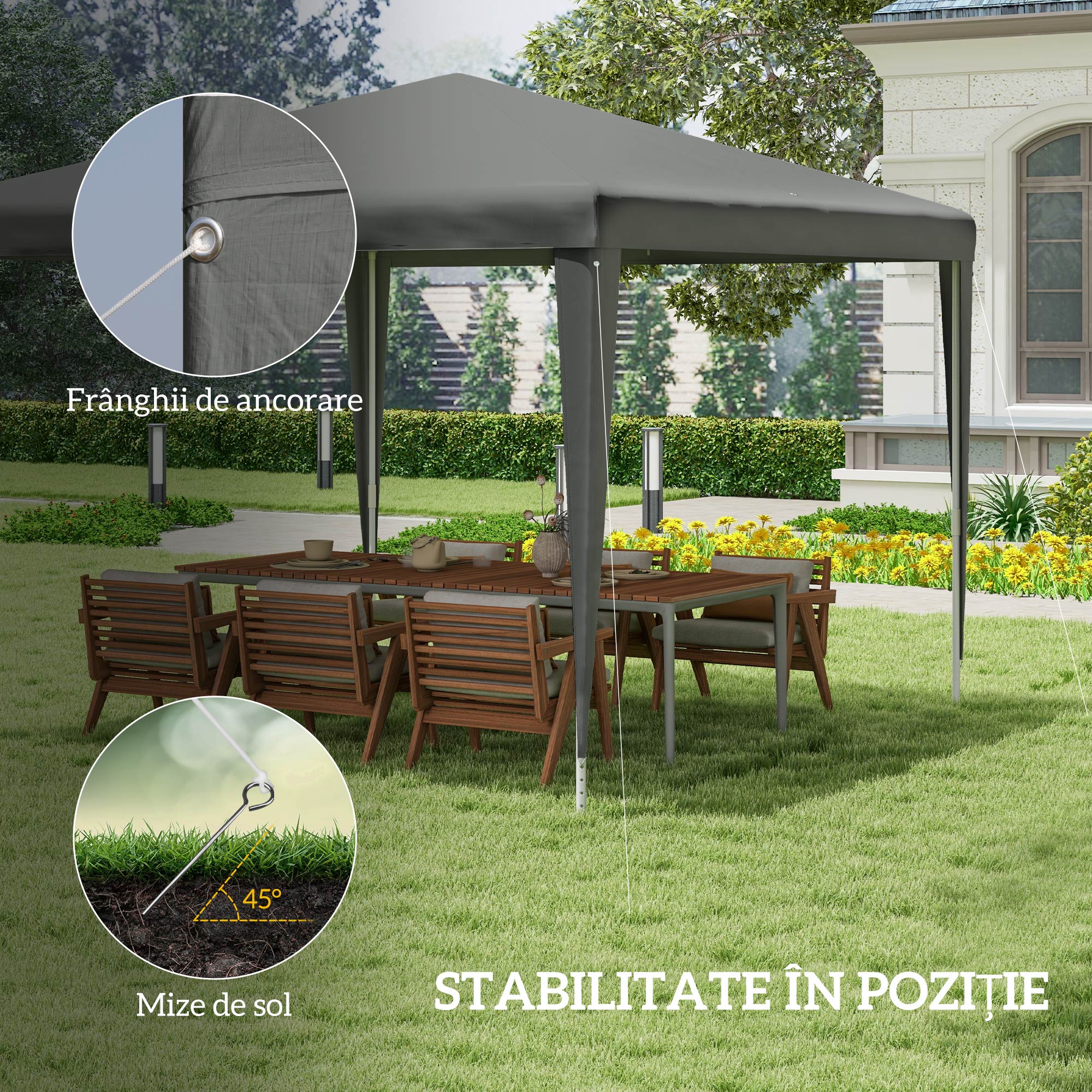 Pavilion  de Gradina 3x3 m Portabil cu Acoperire Anti UV, Gri [5]