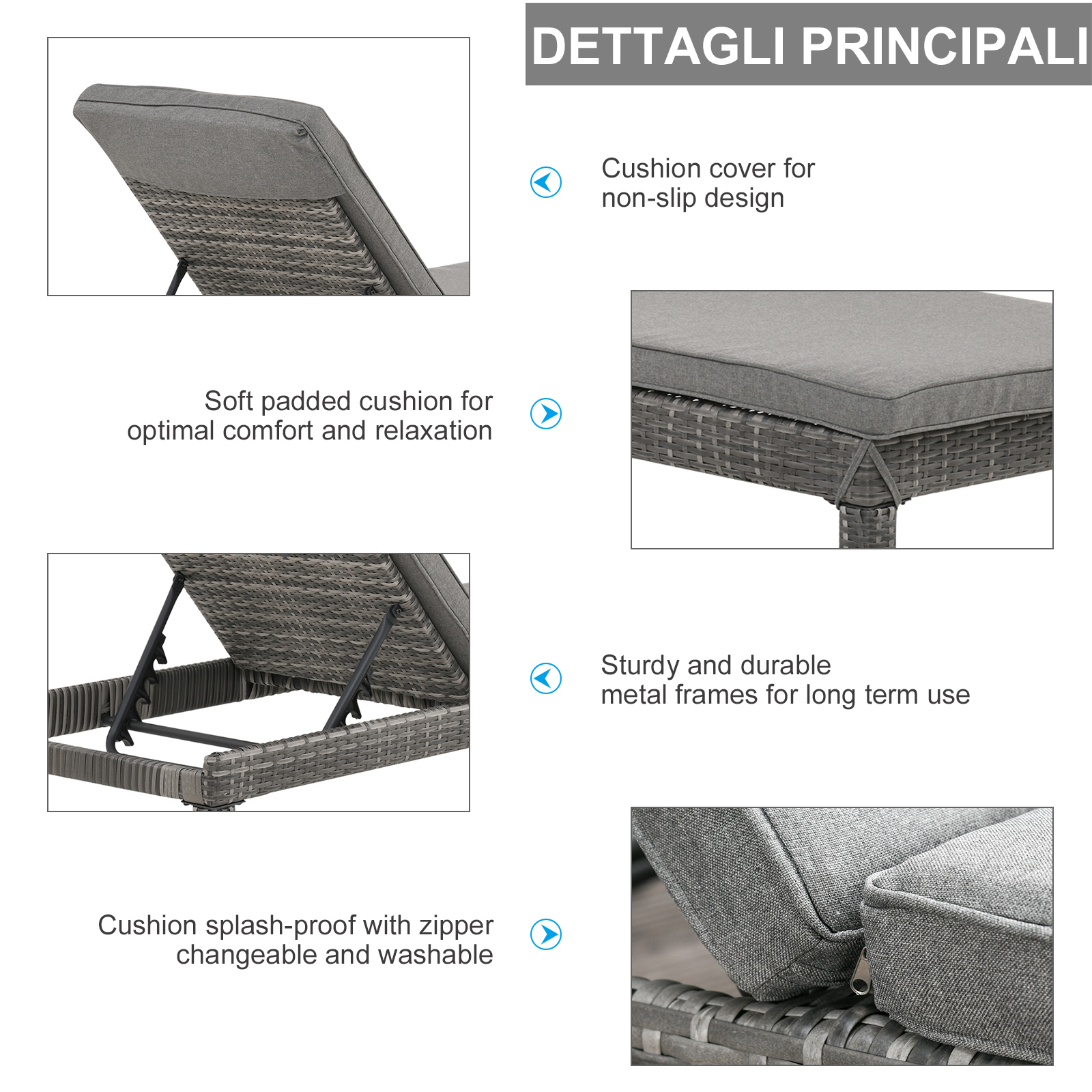  Set 2 Sezlonguri de Gradina in PE Rattan cu Perna Captusita Gri [6]