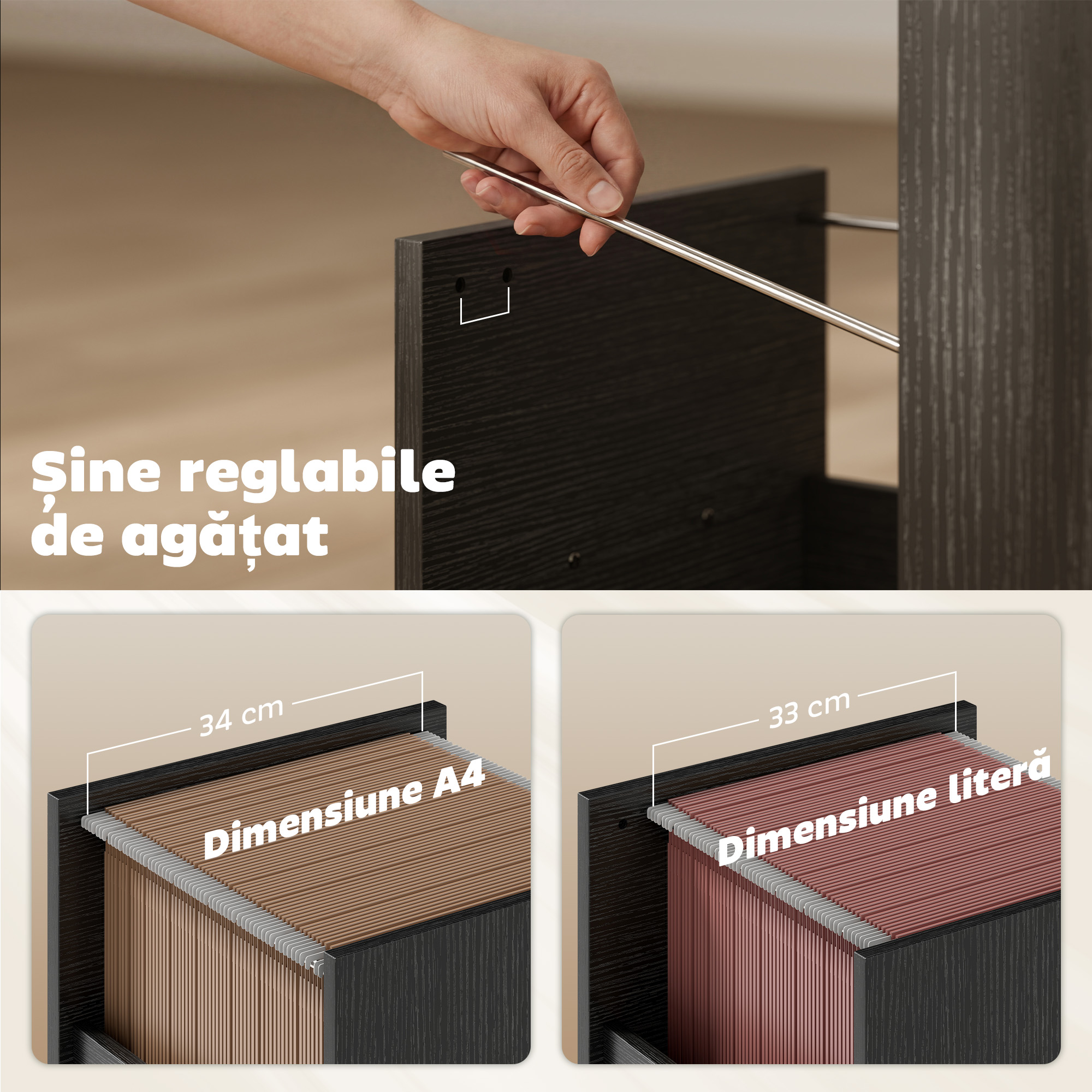  Birou pentru Computer, 120x52.3 cm, Birou Compact cu Suport pentru Tastatura, Compartiment Deschis si Sertare pentru Documente A4, Scrisoare, Legal, Birou Modern pentru Acasa sau Birou, Negru [4]