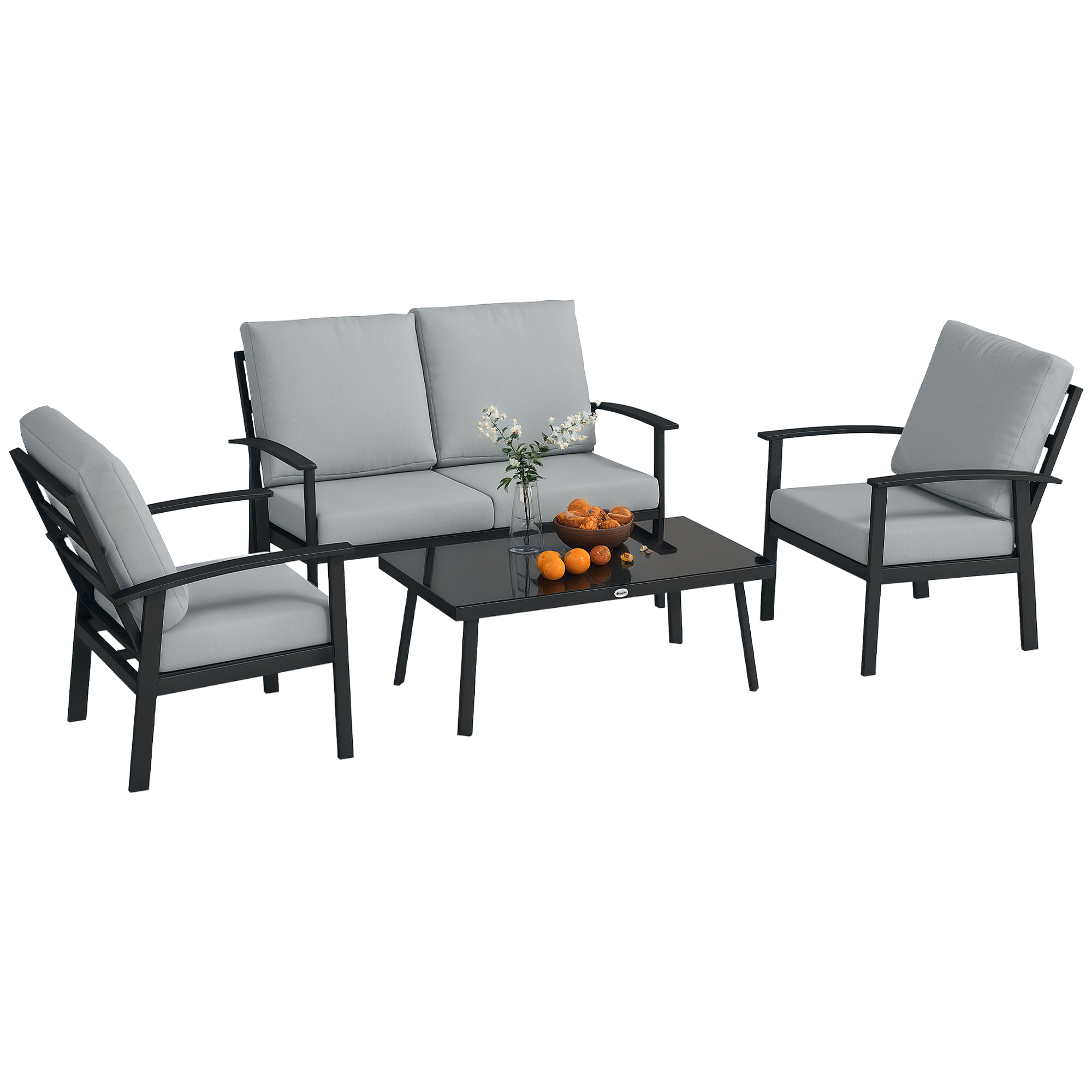 Gradina & balcon -  Set de Mobilier de Gradina din 4 Piese cu Canapea, 2 Fotolii si Masa de Cafea, 127x74x80 cm, Gri Carbune