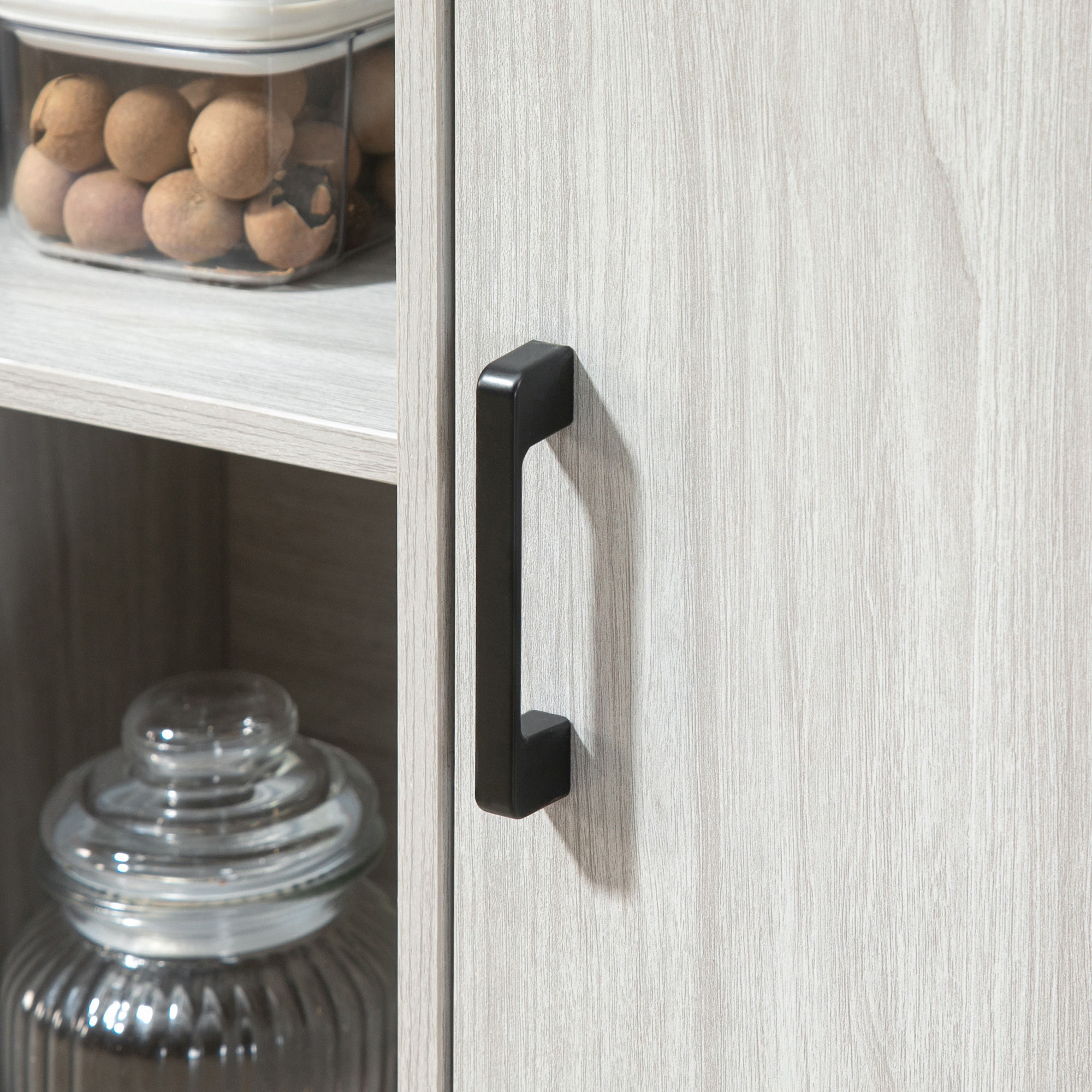  Comoda moderna din lemn cu rafturi, 100x34x87.2cm, gri deschis [7]