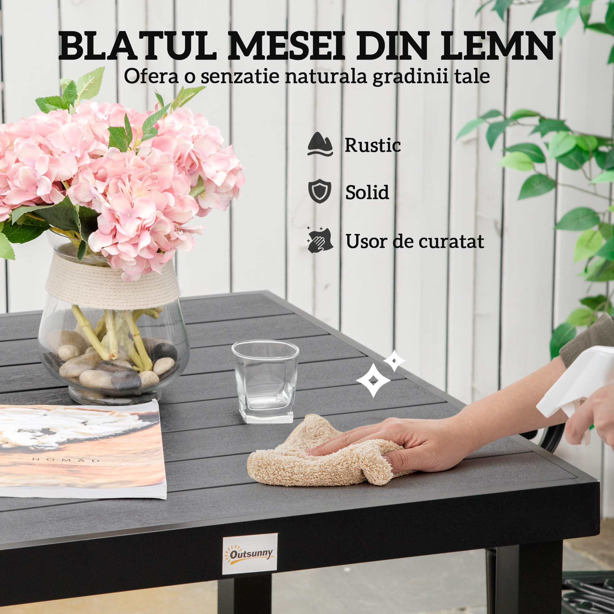  Aluminum Outdoor Patio Dining Table for 4 for Garden Lawn Backyard, Natural [3]