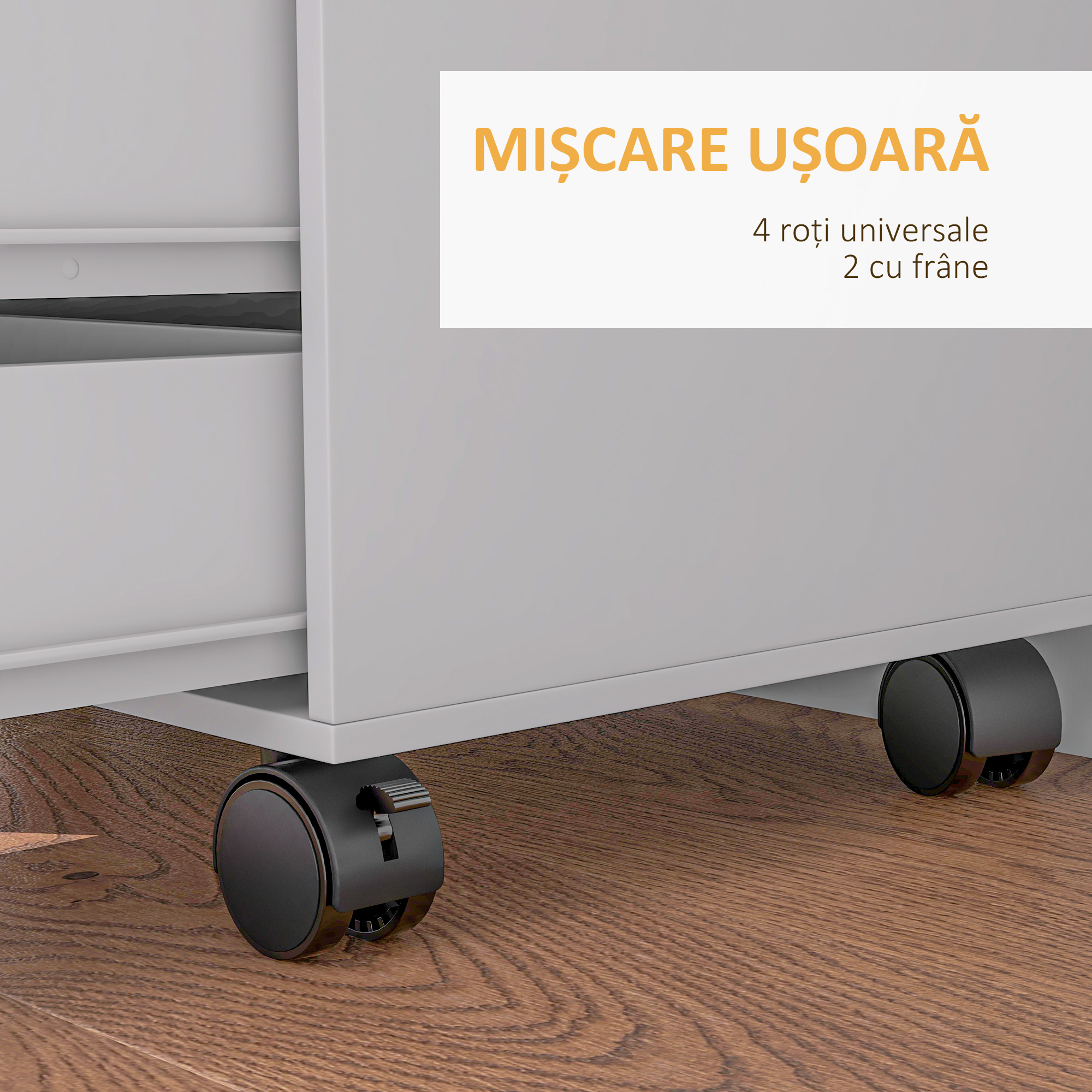  Dulap Lateral cu 5 Sertare, Dulap cu Raft Reglabil, Mobilier pentru Birou pe Roti, Suport pentru Imprimanta pentru Biroul de Acasa, Alb [4]