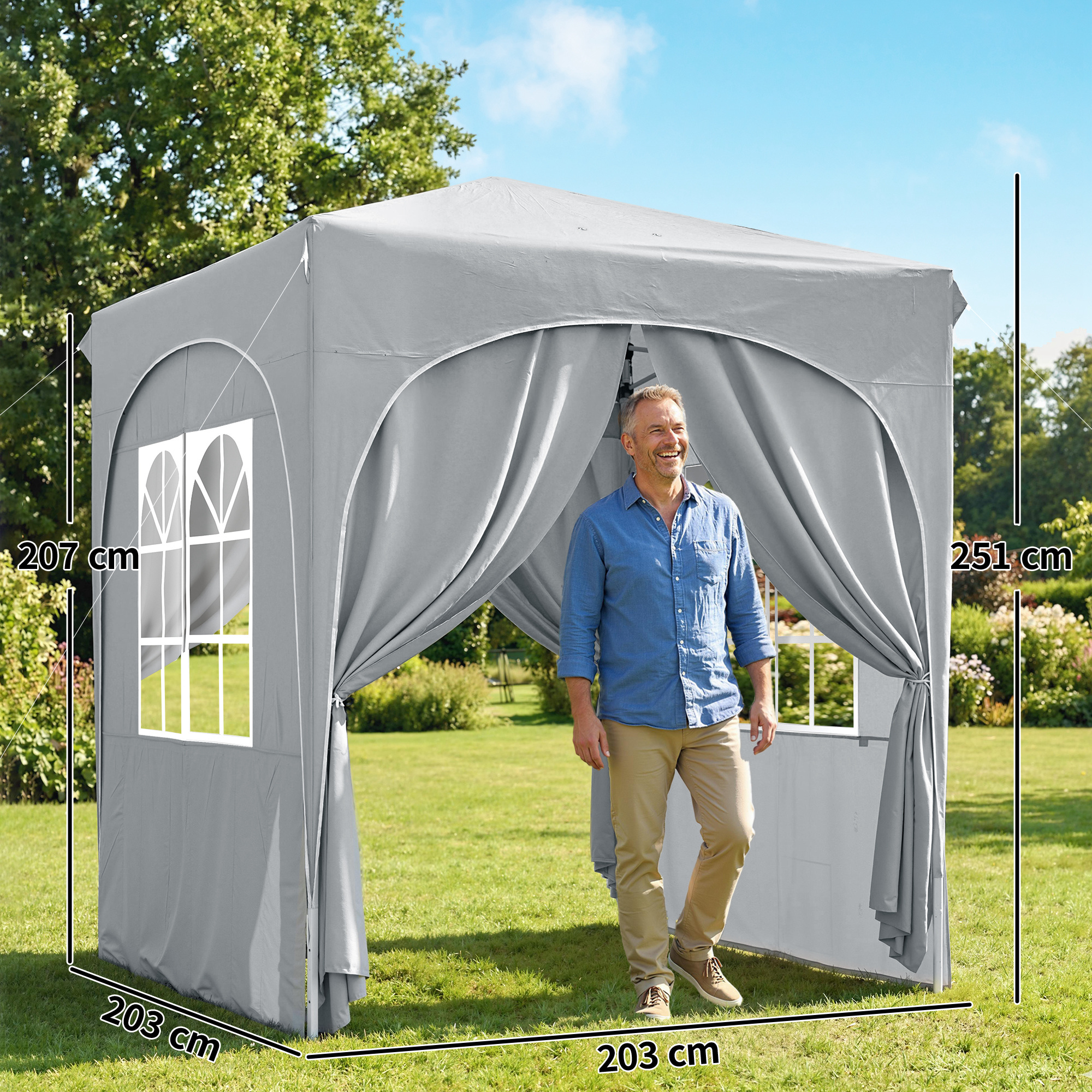  Pavilion pliabil 2x2 m, reglabil, cu 4 pereti laterali, din metal si tesatura Oxford gri deschis [2]