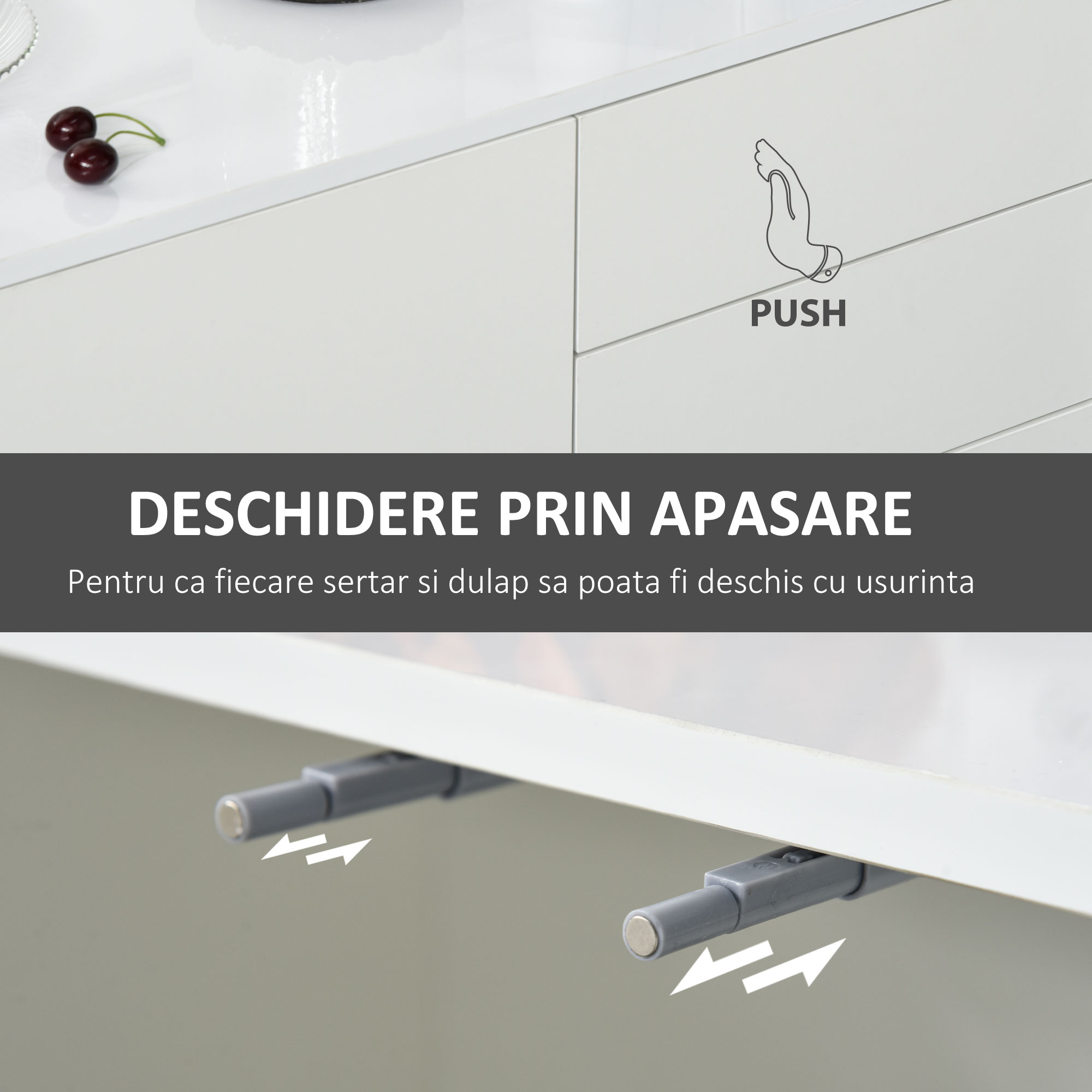  Dulap Multiuz 2 Sertare si 2 Compartimente cu usa Deschidere prin apasare, Alb [5]