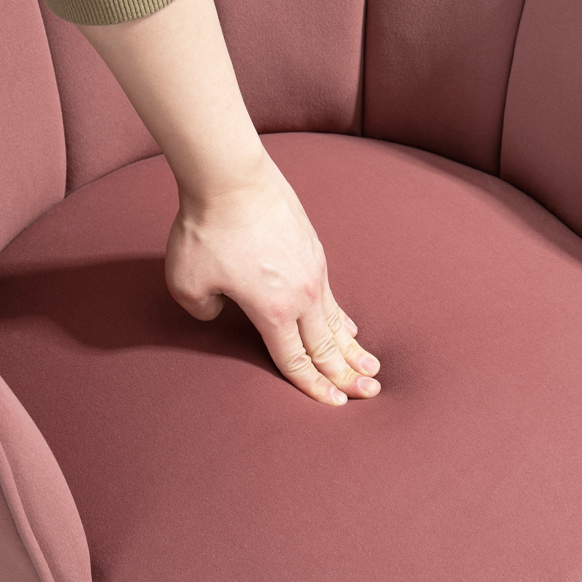  Fotoliu Scoica 66×66×78.5 cm - Catifea Roz cu Picioare Lemn [7]