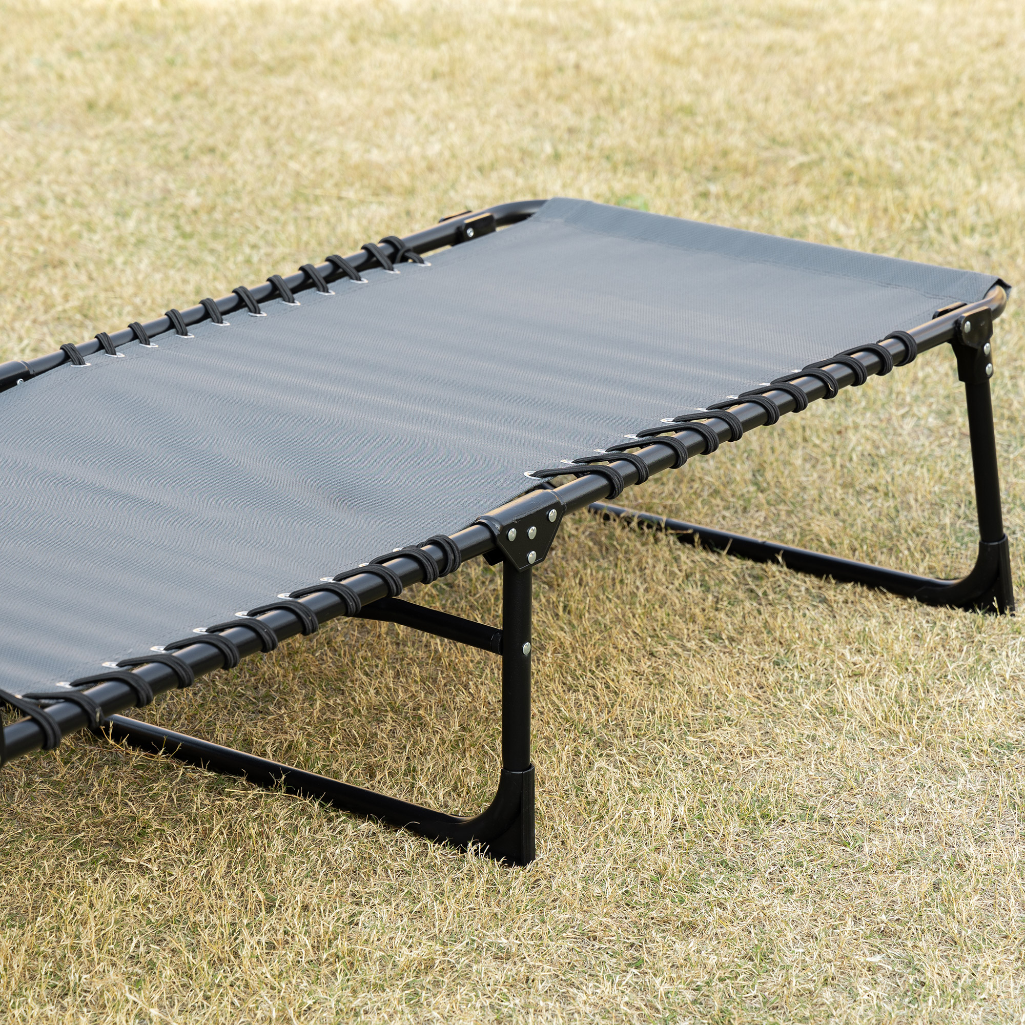  Sezlong pentru Plaja cu Spatar Rabatabil pe 5 Pozitii si Perna, Sezlong de Gradina Pliabil din Otel si Tesatura Plasa, Gri [8]