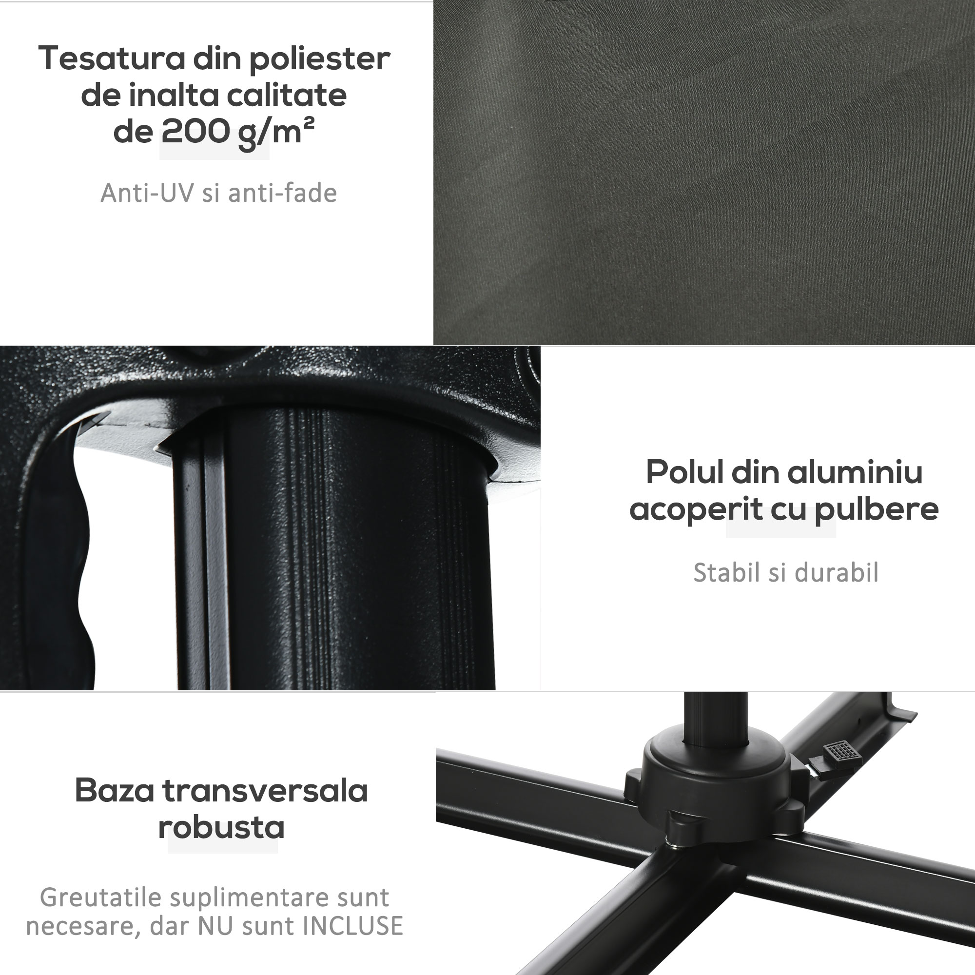  Umbrela de Gradina cu Manivela de Mana cu Unghi Reglabil pe 5 Niveluri si Rotatie la 360°, 245x245x245 cm, Gri [6]