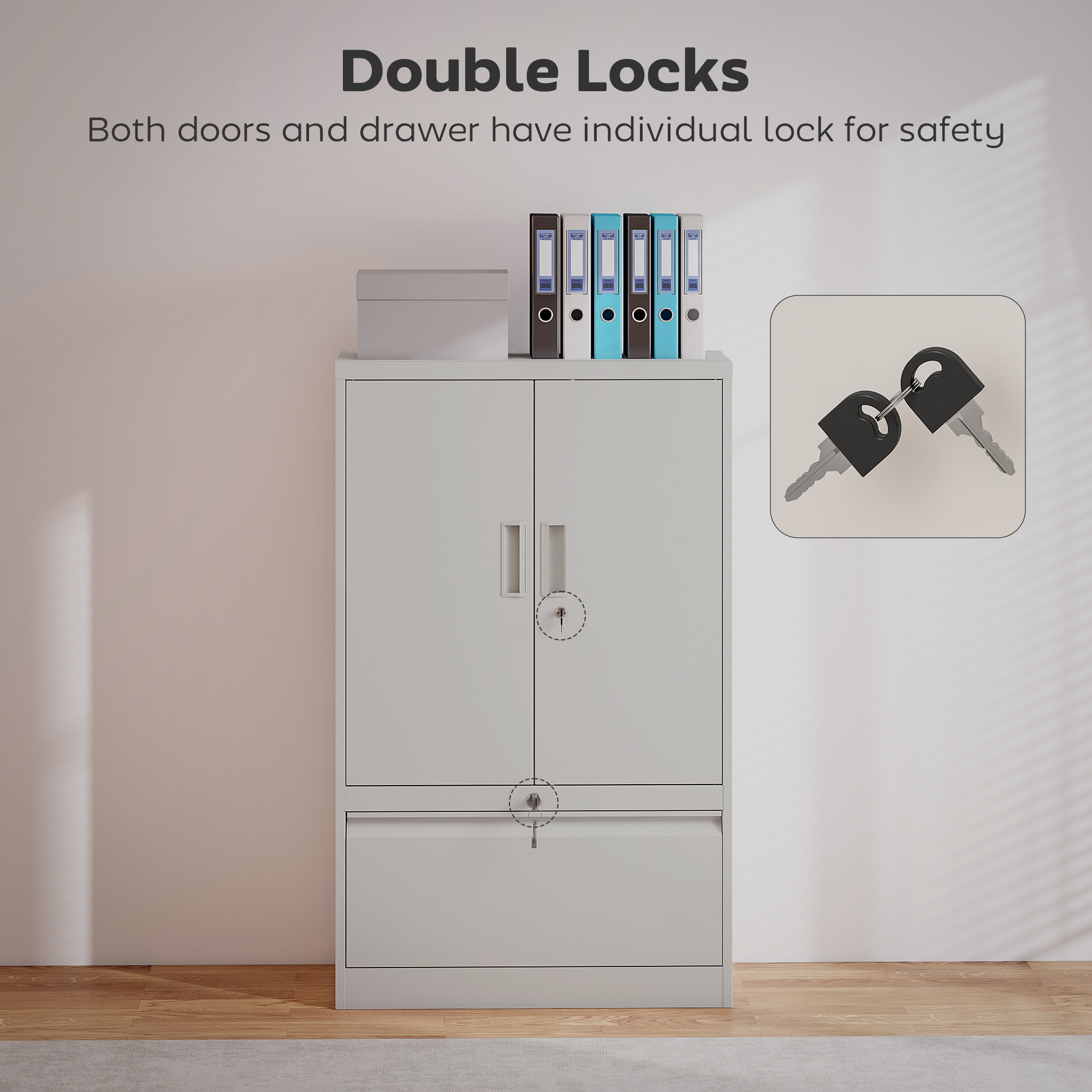  Dulap de Birou din Otel cu Raft Interior Reglabil si Sertar, 80x40x130 cm, Alb [5]