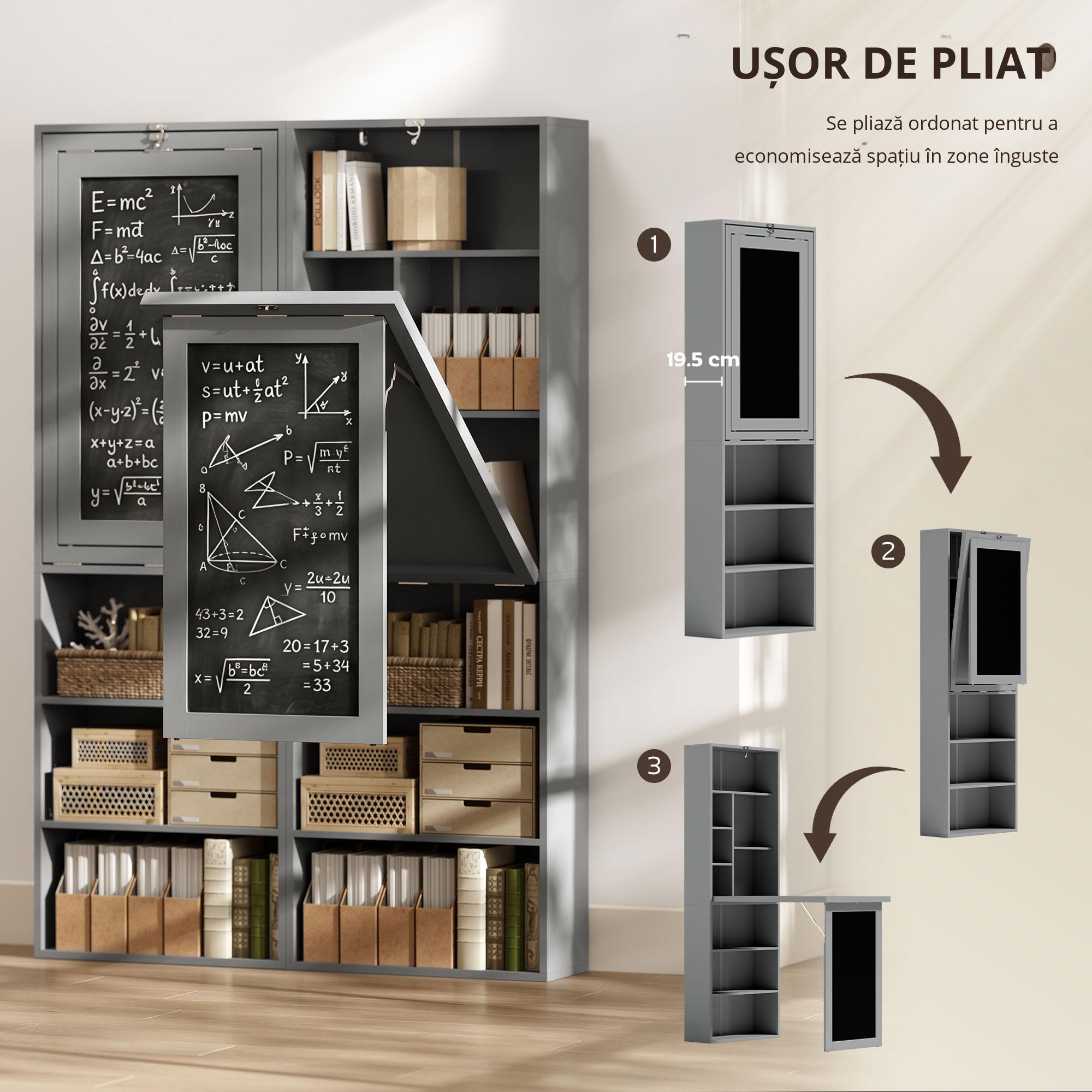  Birou Pliabil 3-in-1 - Biblioteca, Tabla & Masa Dining, 98×153 cm [6]