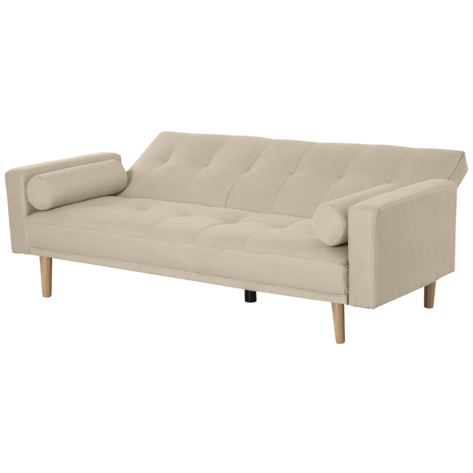  Canapea Extensibila 2-in-1, 3 Locuri, Material Din In si 2 Perne Detasabile, Bej [7]