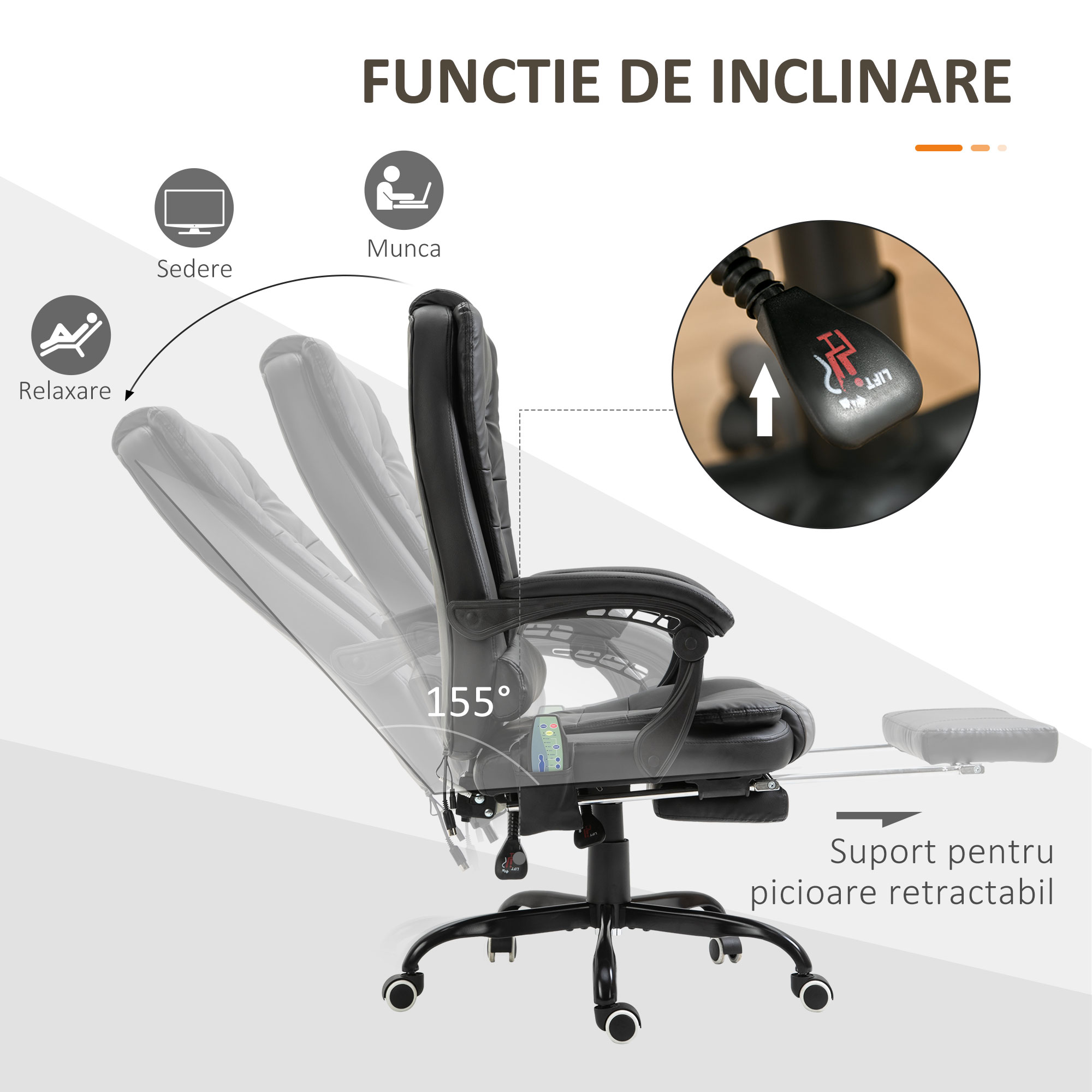  Fotoliu de birou cu masaj cu 7 puncte de vibratie scaun de birou ergonomic suport pentru picioare spatar inclinat negru fotoliu pentru oaspeti sufragerie camera de zi dormitor dormitor interior casa [3]