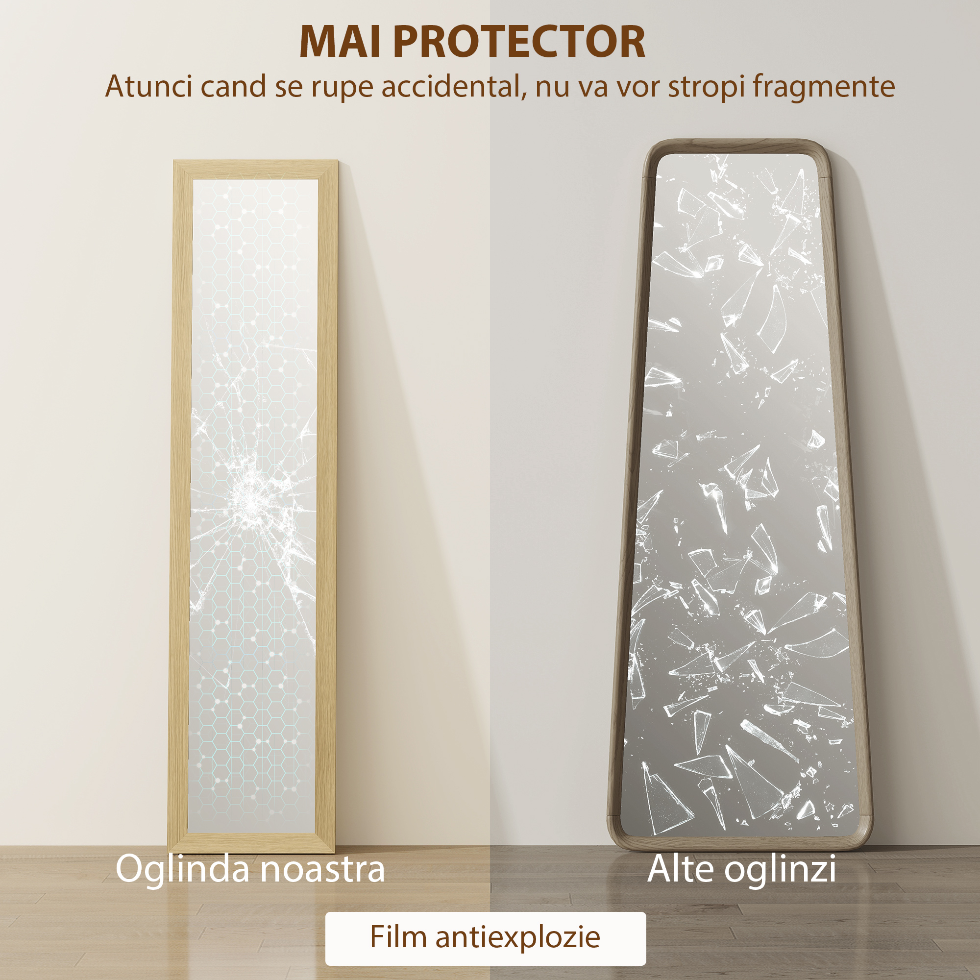  Oglinda cu Rama din MDF, Picioare si Carlige pentru Utilizare pe Podea sau pe Perete, 37x40x155 cm, Lemn Natural [6]