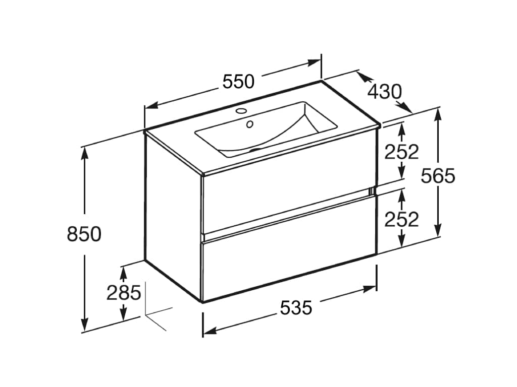 Dulap cu lavoar Roca A852503808, lavoar N-Cube, montaj pe perete, lavoar inclus, tip deschidere maner, tip maner cantuit [1]