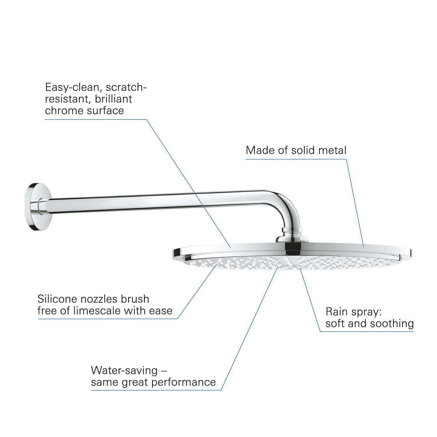Palarie de dus Grohe 26066000, Dus fix Rainshower 310, montaj pe perete, diametru 310 mm, conexiune instalare 1/2, crom [6]