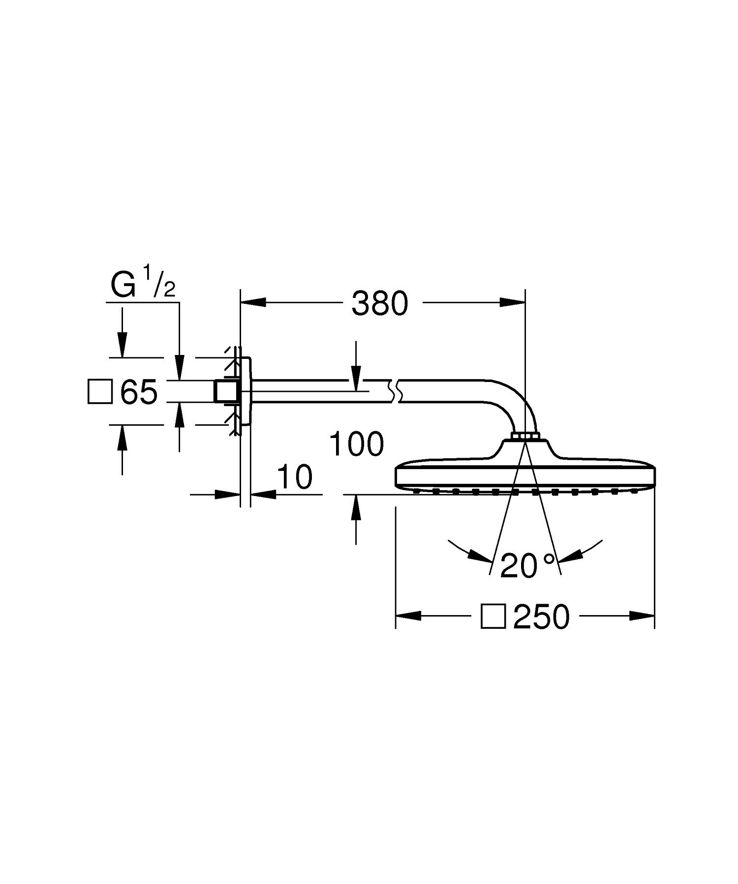 Palarie de dus Grohe 26682000, Dus fix Tempesta 250 Cube, montaj pe perete, pentru un dus confortabil zilnic, crom [11]