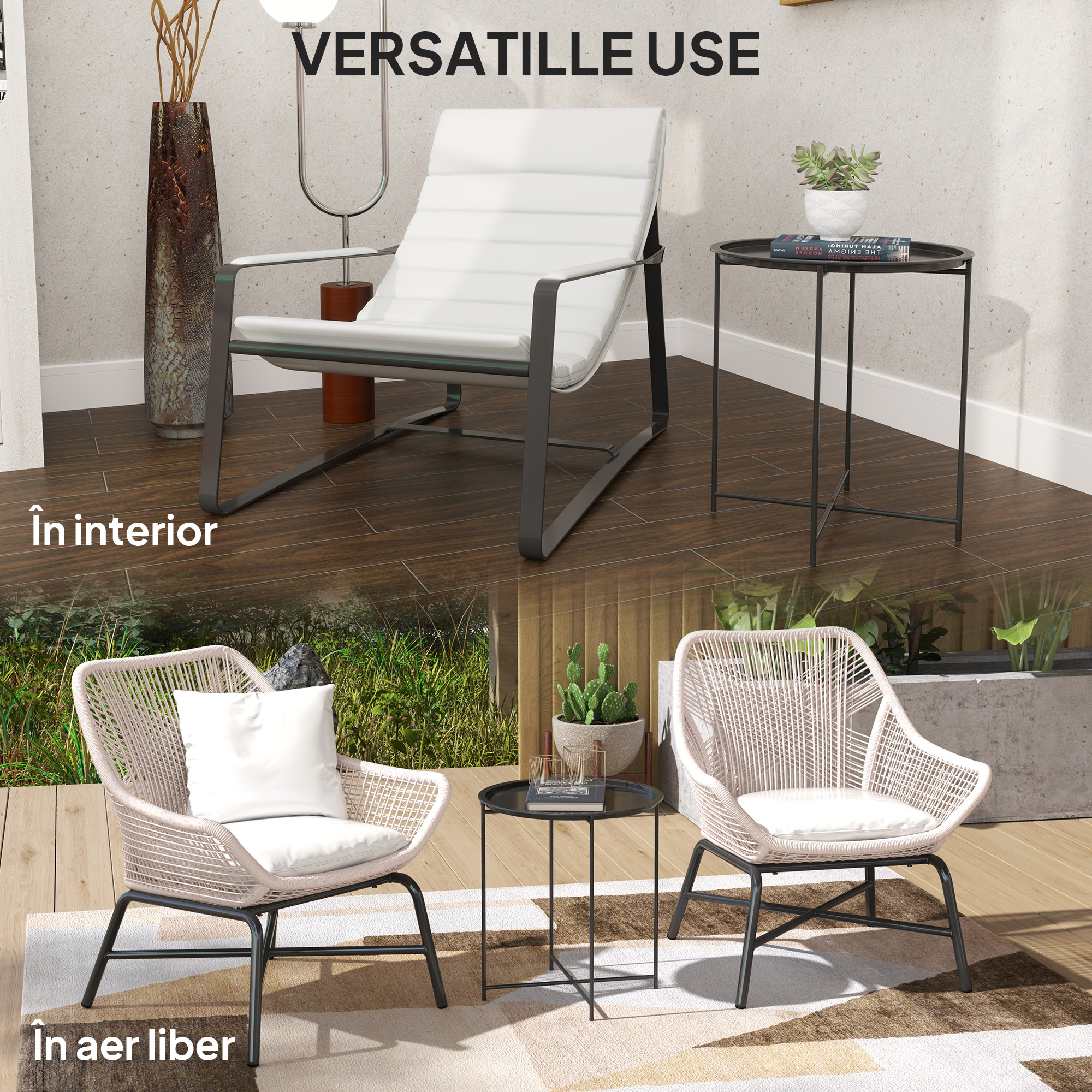  Masuta de gradina cu tava detasabila si picioare pliabile din otel, Ø46x50 cm, negru [6]