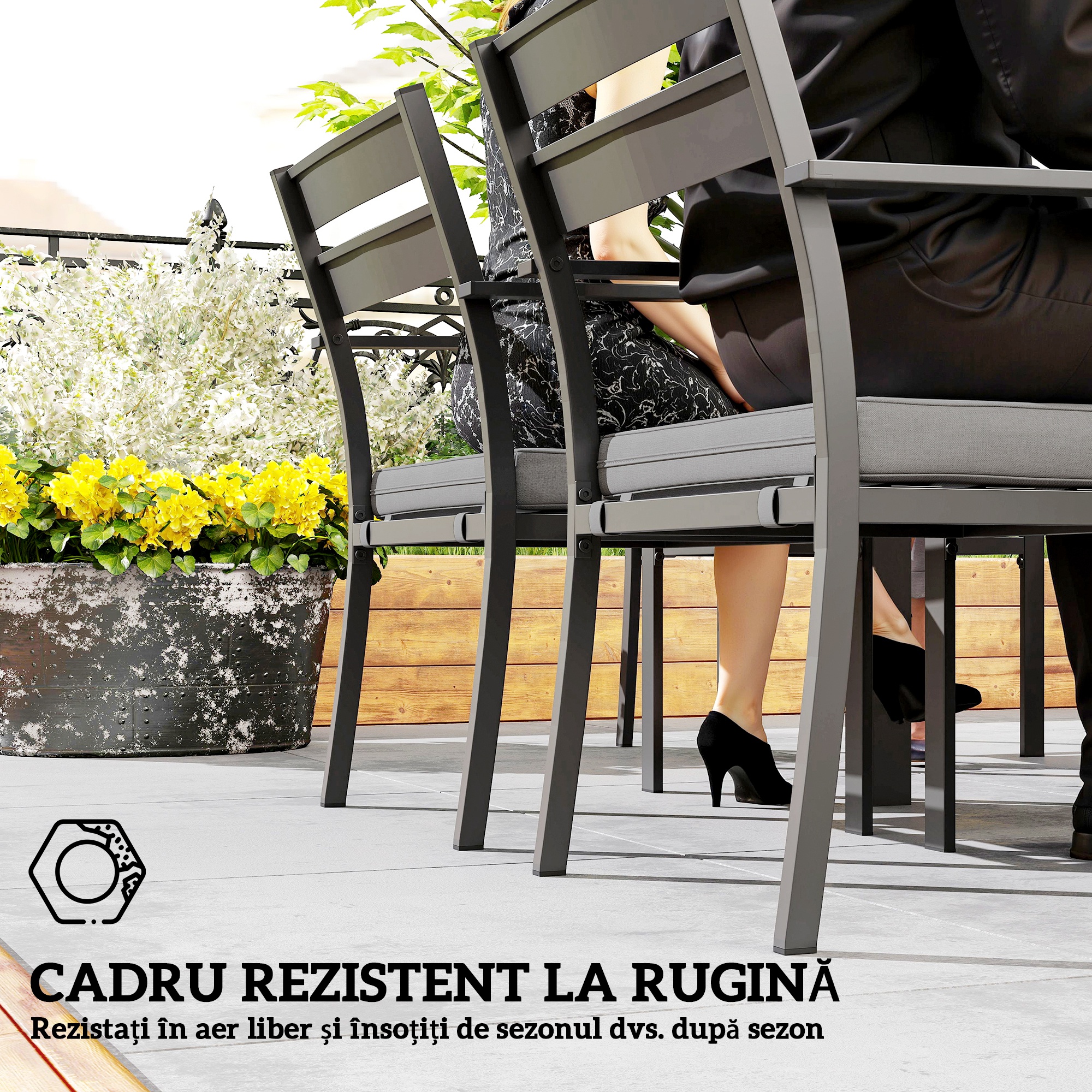  Set de Gradina cu Masa Extensibila si 6 Scaune Stivuibile Gri [7]