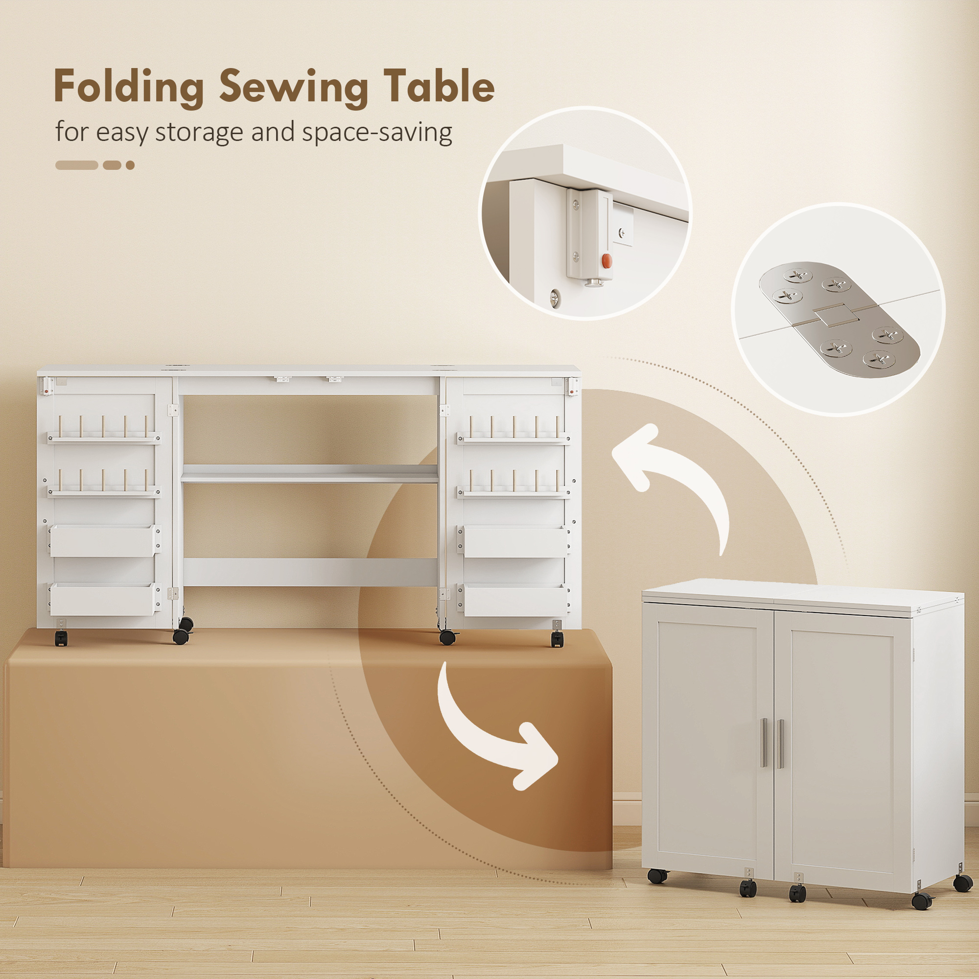  Masa de Cusut Pliabila cu Roti cu Blocare, Rafturi si 20 de Suporturi [3]