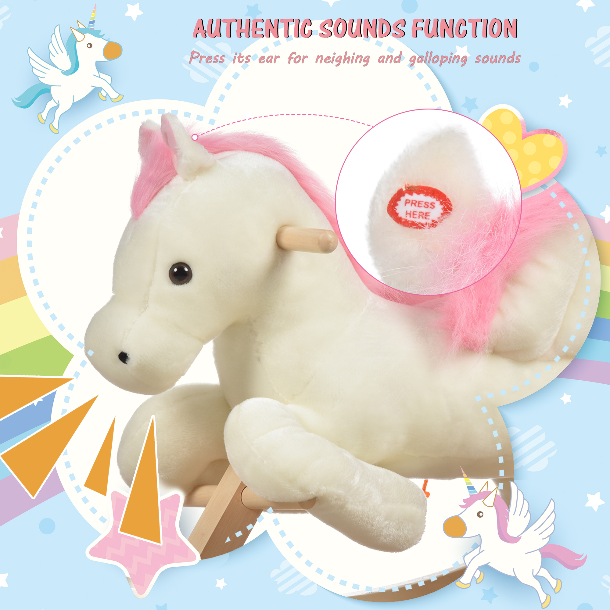  Cal Balansoar Alb si Roz cu Sunete si Structura din Lemn de Plop [4]