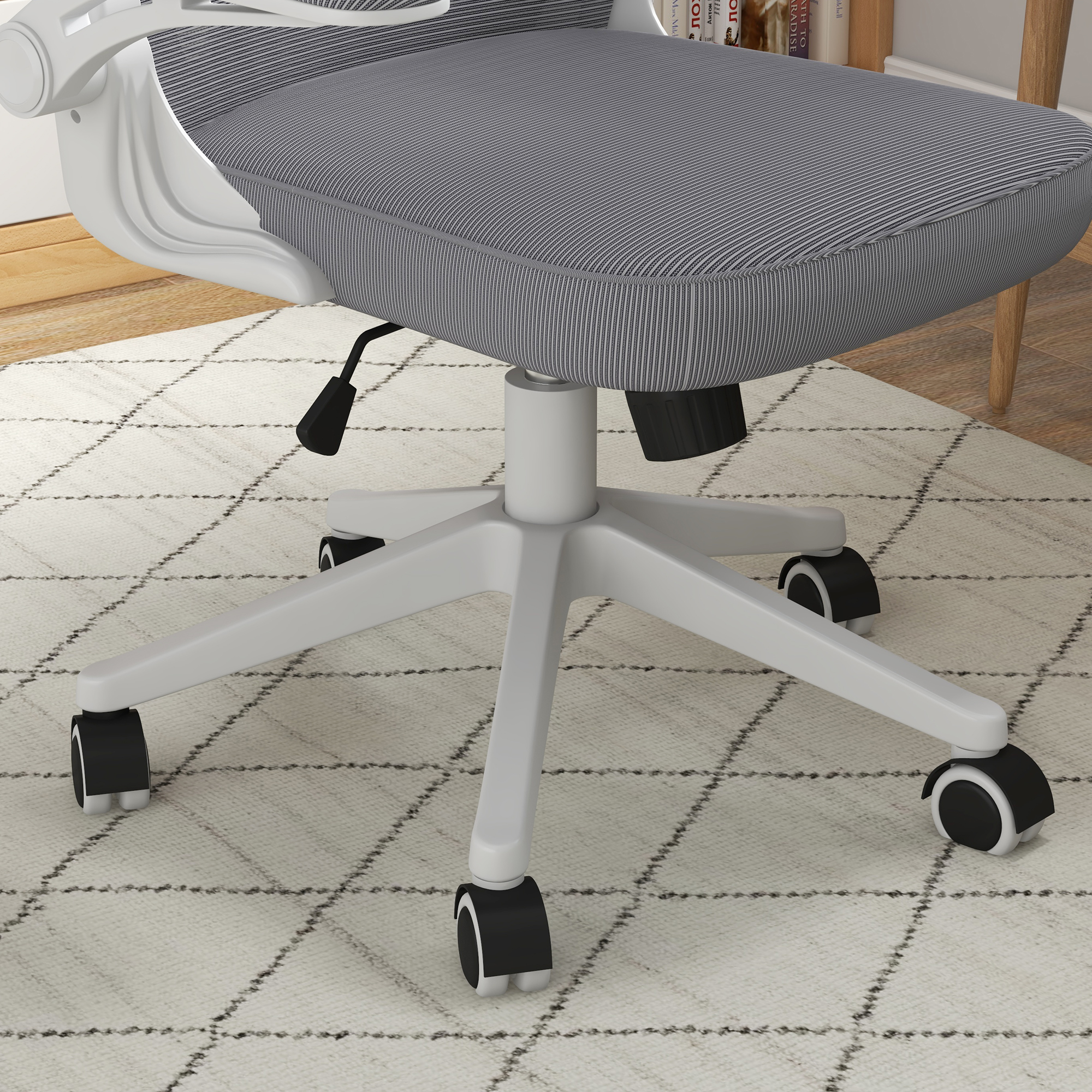  Scaun de Birou cu Inaltime Reglabila cu Tetiera, Suport Lombar si Cotiere Rabatabile, 65x64x120-130 cm, Gri si Negru [8]