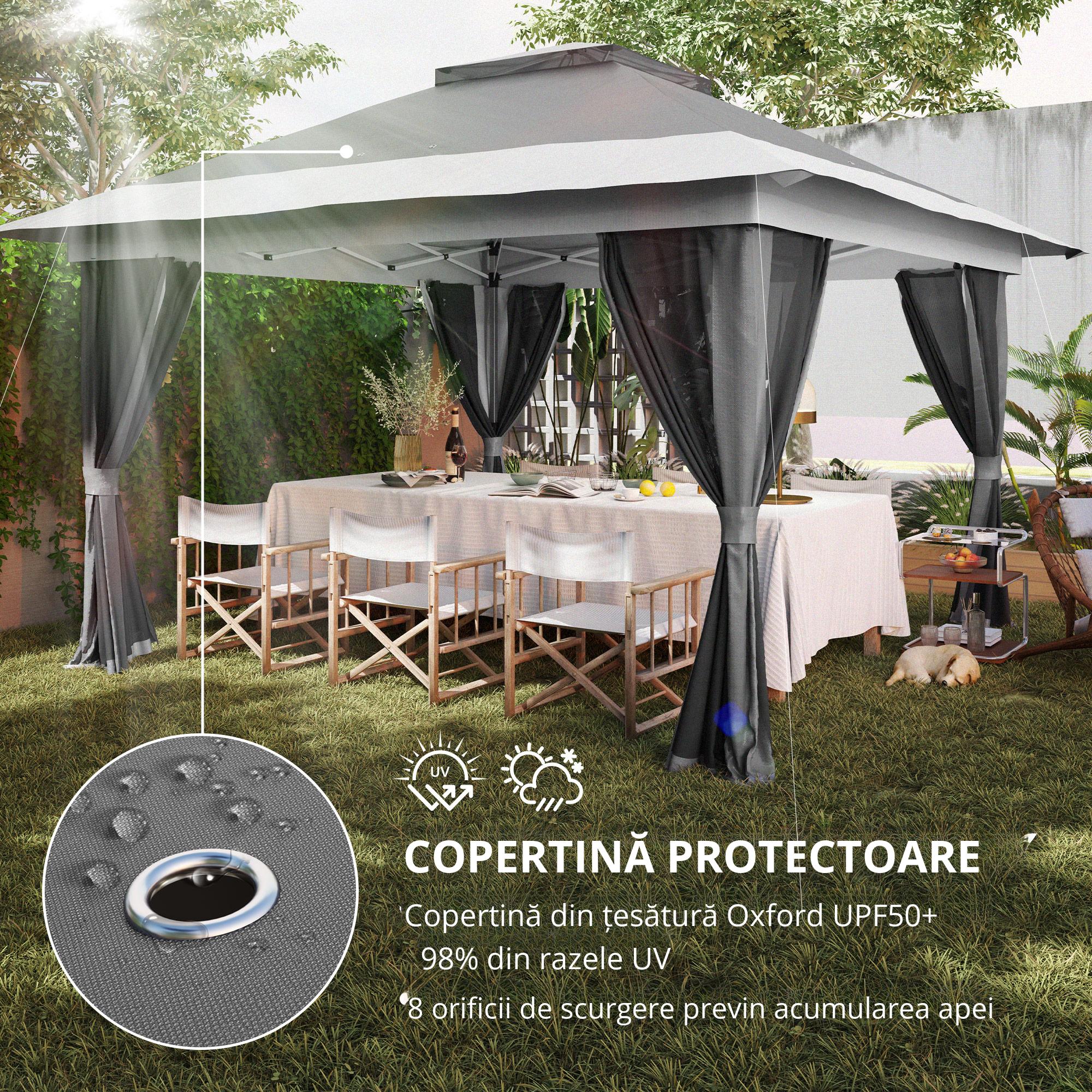  Pavilion Pliabil 3,6x3,6m cu Pereti, inaltime Reglabila si Protectie UPF50+, Geanta cu Roti, Gri [5]