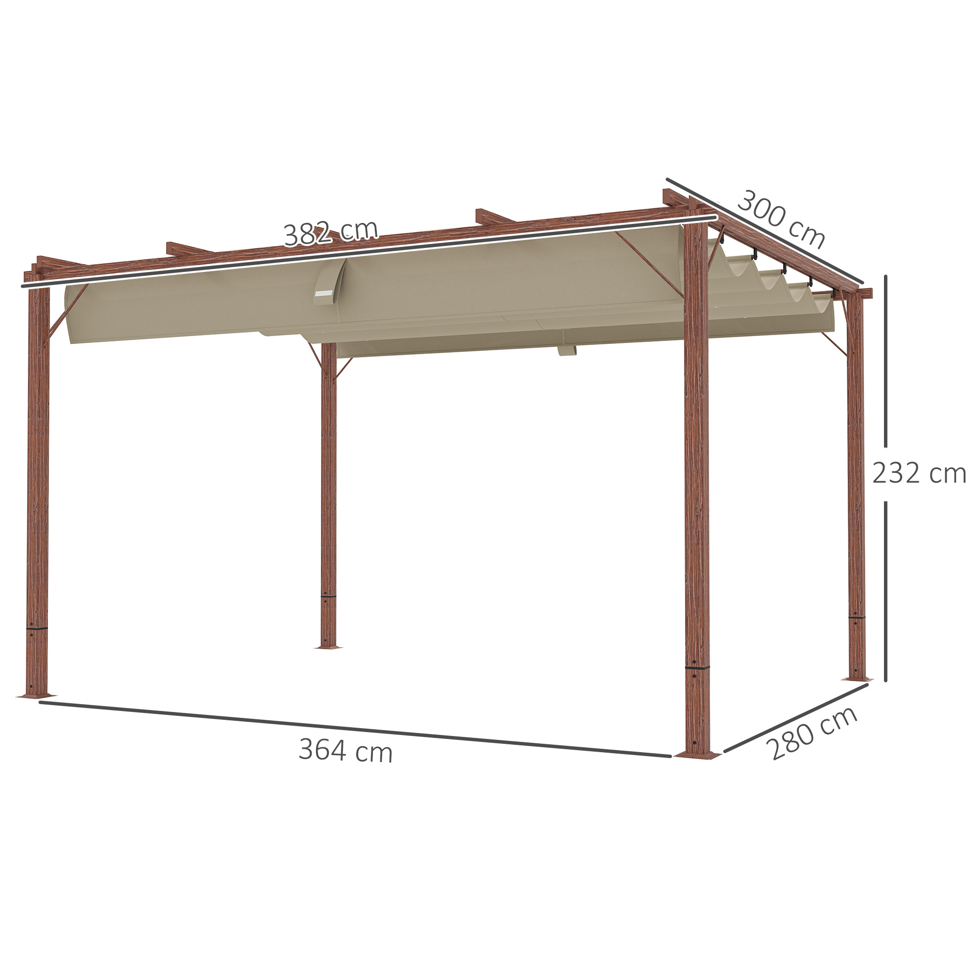  Pergola de Gradina cu Acoperis Retractabil si Cadru din Aluminiu cu Aspect de Lemn, 382x300x232 cm, Lemn Natural [2]