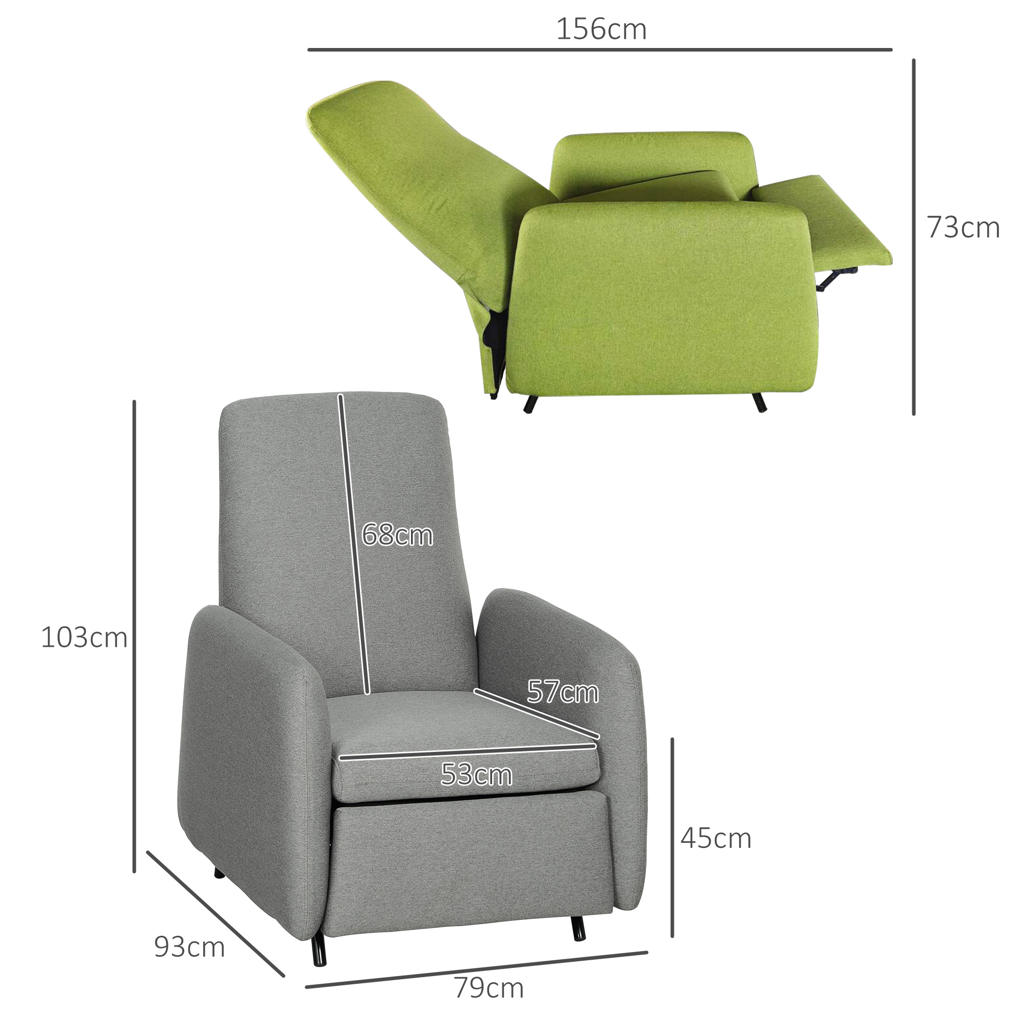  Fotoliu Rabatabil cu Suport pentru Picioare si Husa de Schimb, 79x93x103 cm, Gri [2]