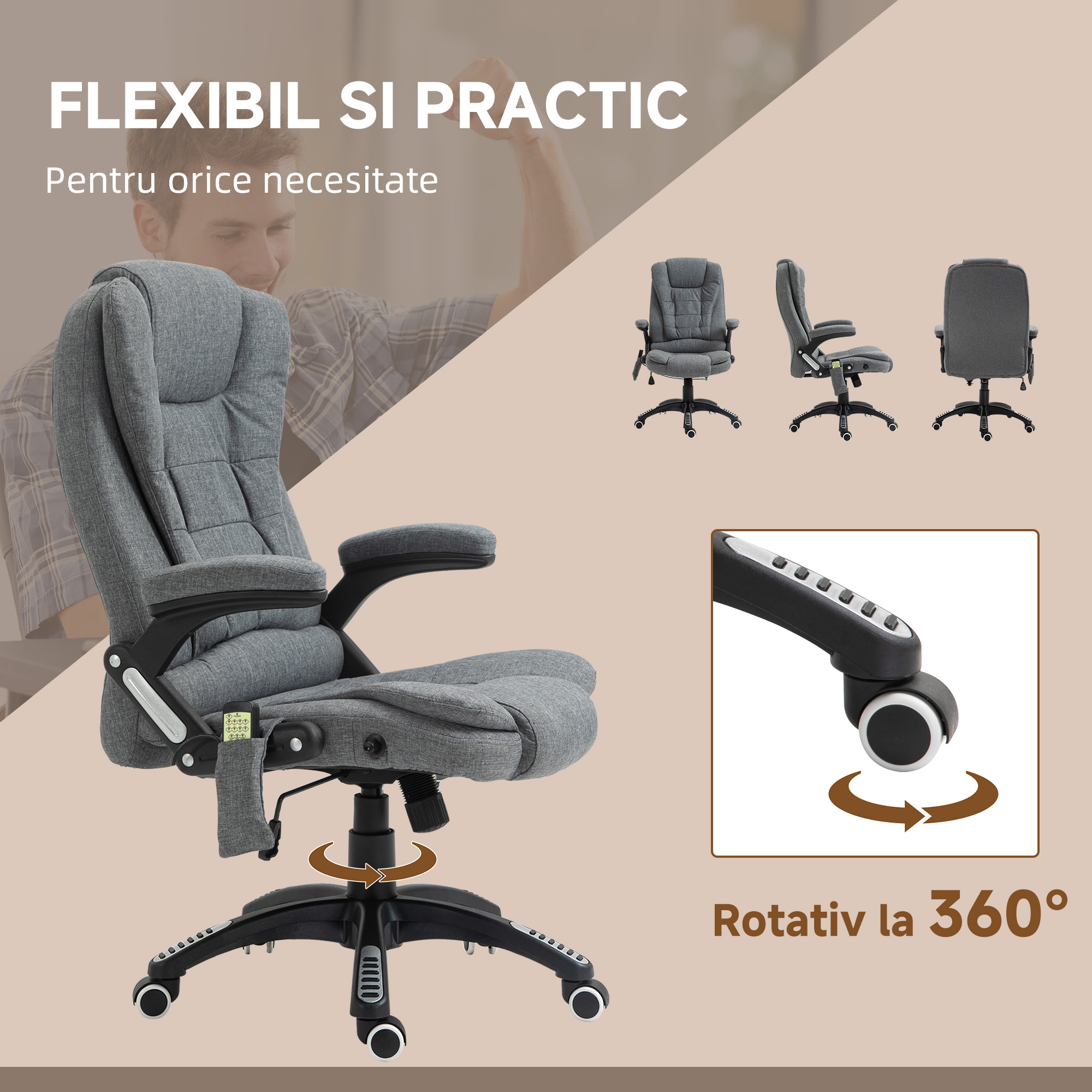  Fotoliu Relax - 6 Zone de Masaj, Gri [8]