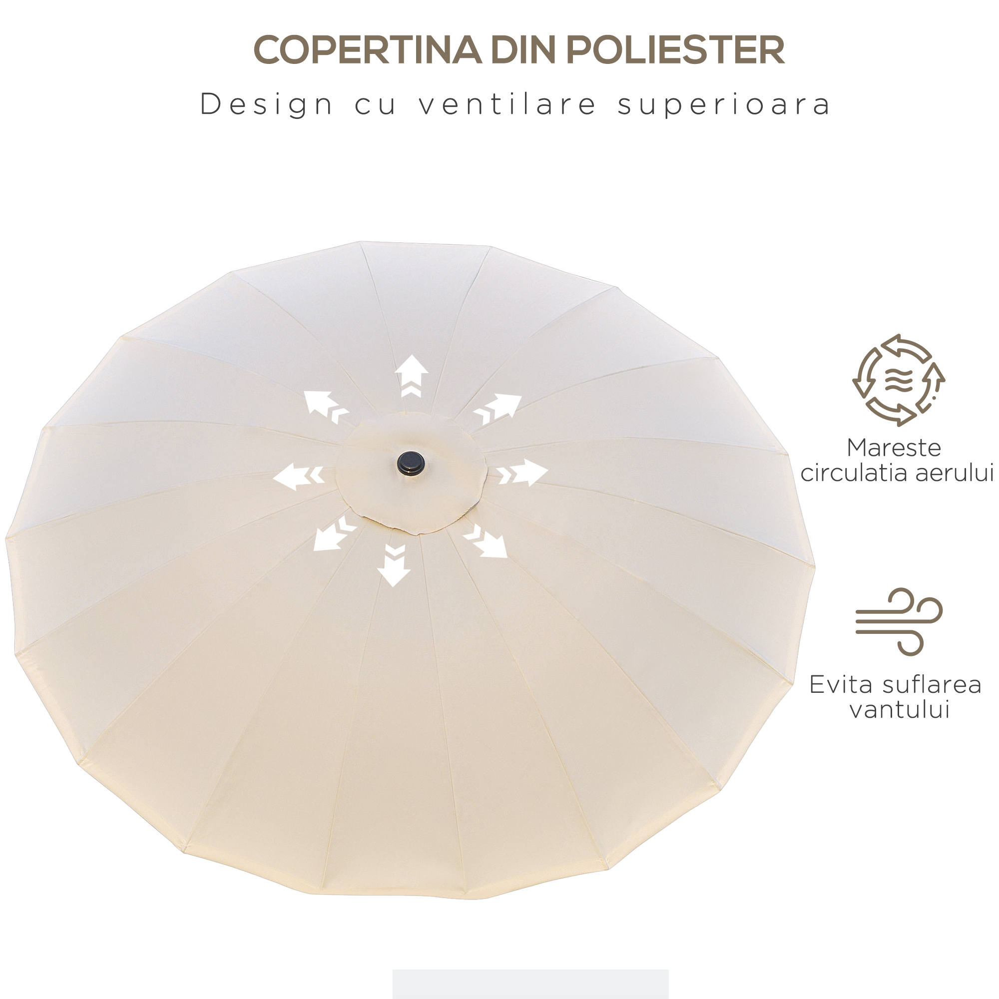  Umbrela de Gradina sau Terasa cu manivela Ф255cm Reglabila, Crem Alb [5]