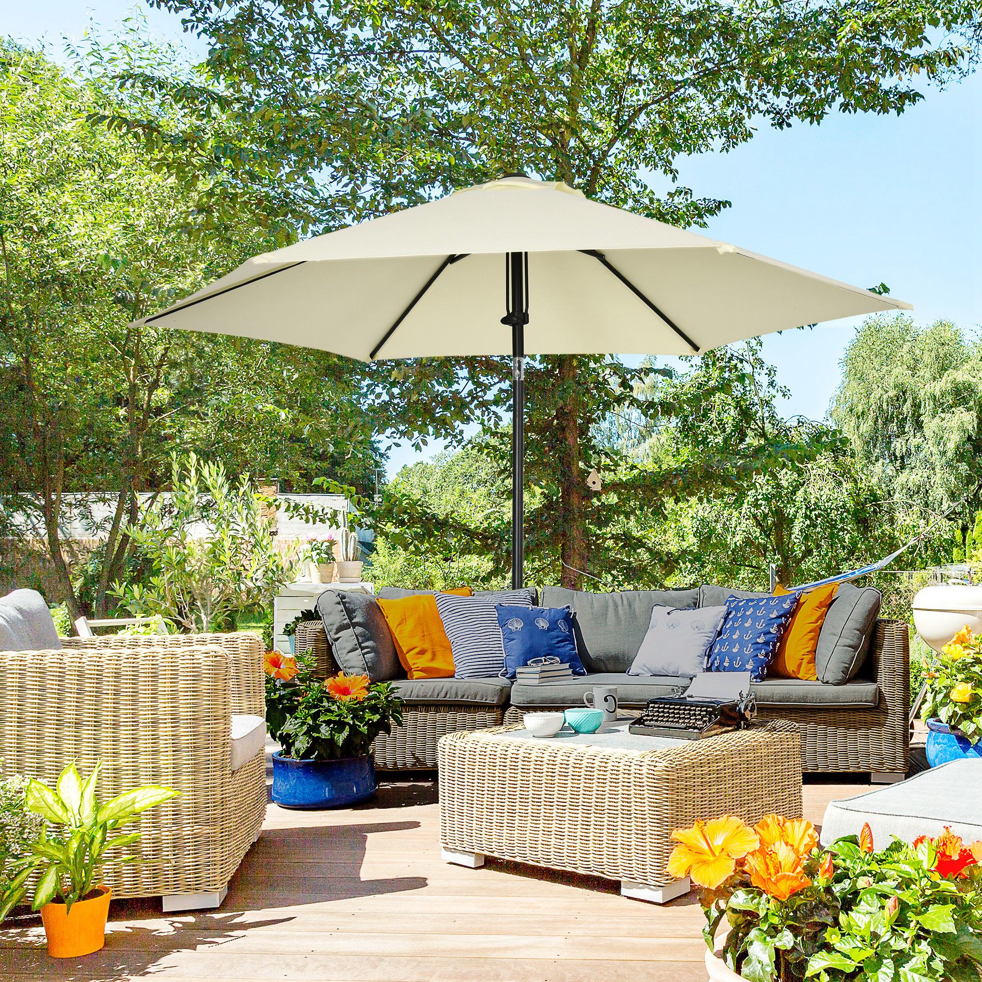  Umbrela pentru gradina din poliester si metal cu 6 bare, cu acoperis inclinabil la 45°, Ø262x243 cm, bej si negru [1]