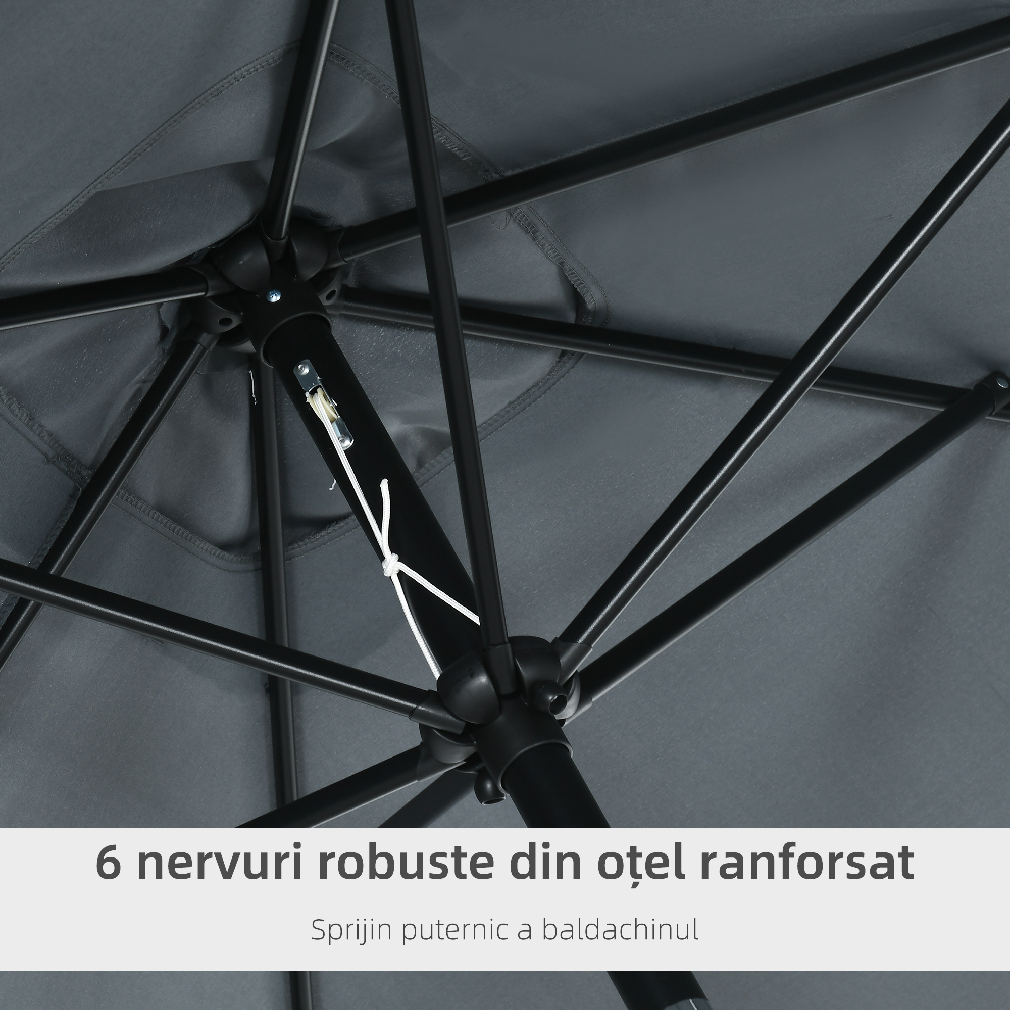  Umbrela de Gradina inclinabila cu Manivela si 6 Spiţe, 2x3 m, Gri inchis [6]