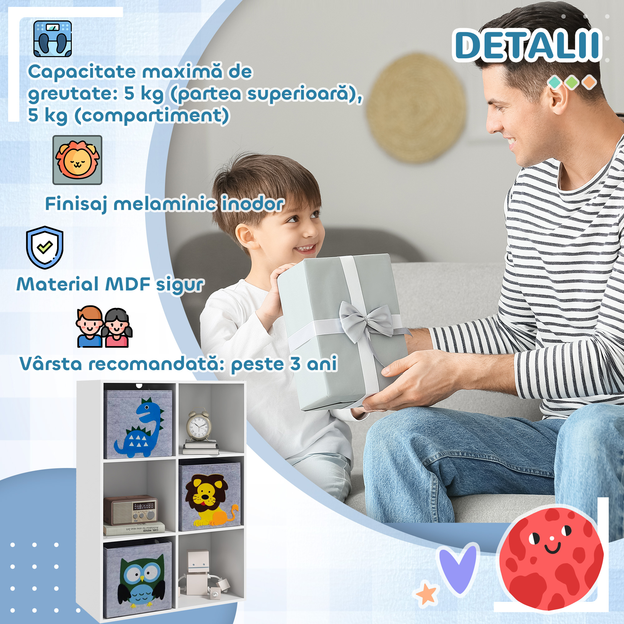  Organizator pentru Jucarii, Dulap de Depozitare cu Trei Sertare din Material, Raft Organizator, 61,8x29,9x91,5 cm, Alb [6]