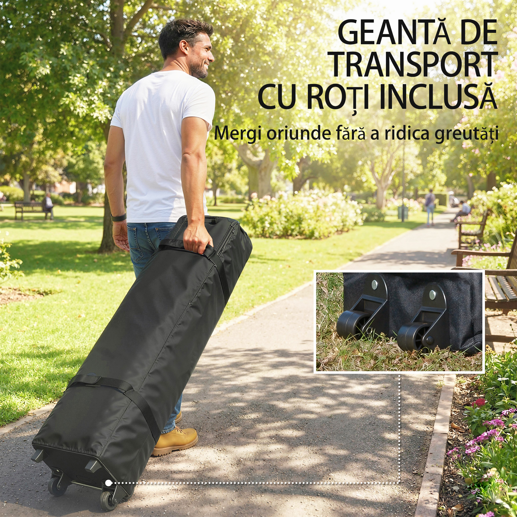  Gazebo Pop Up pliabil cu pereti laterali si ferestre, 2.9x4.3 m, din metal si tesatura Oxford, maro nisipiu [8]