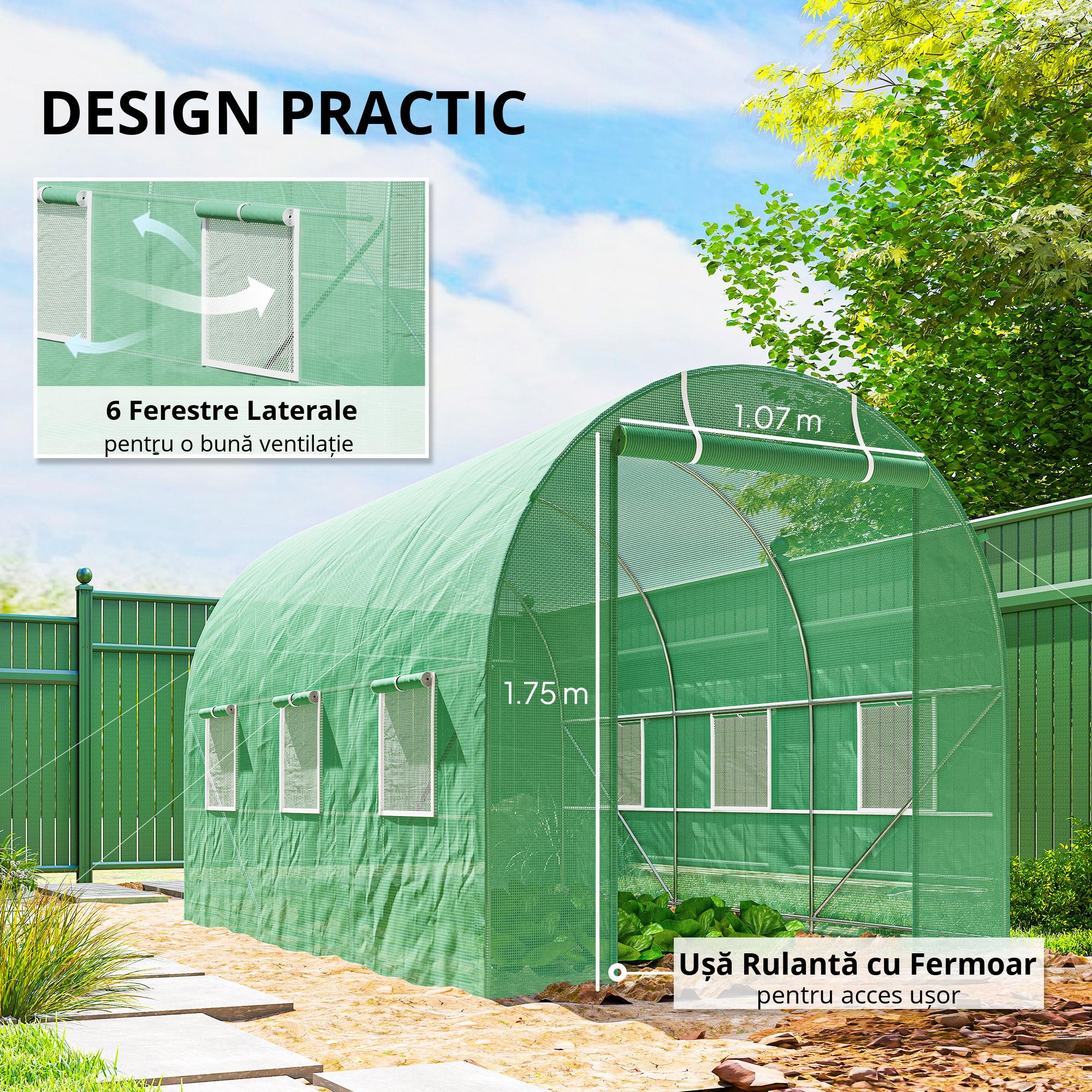 Sera de Gradina cu Ferestre, Usa si Acoperis Rotunjit, 3.5x2x2m, Verde [6]