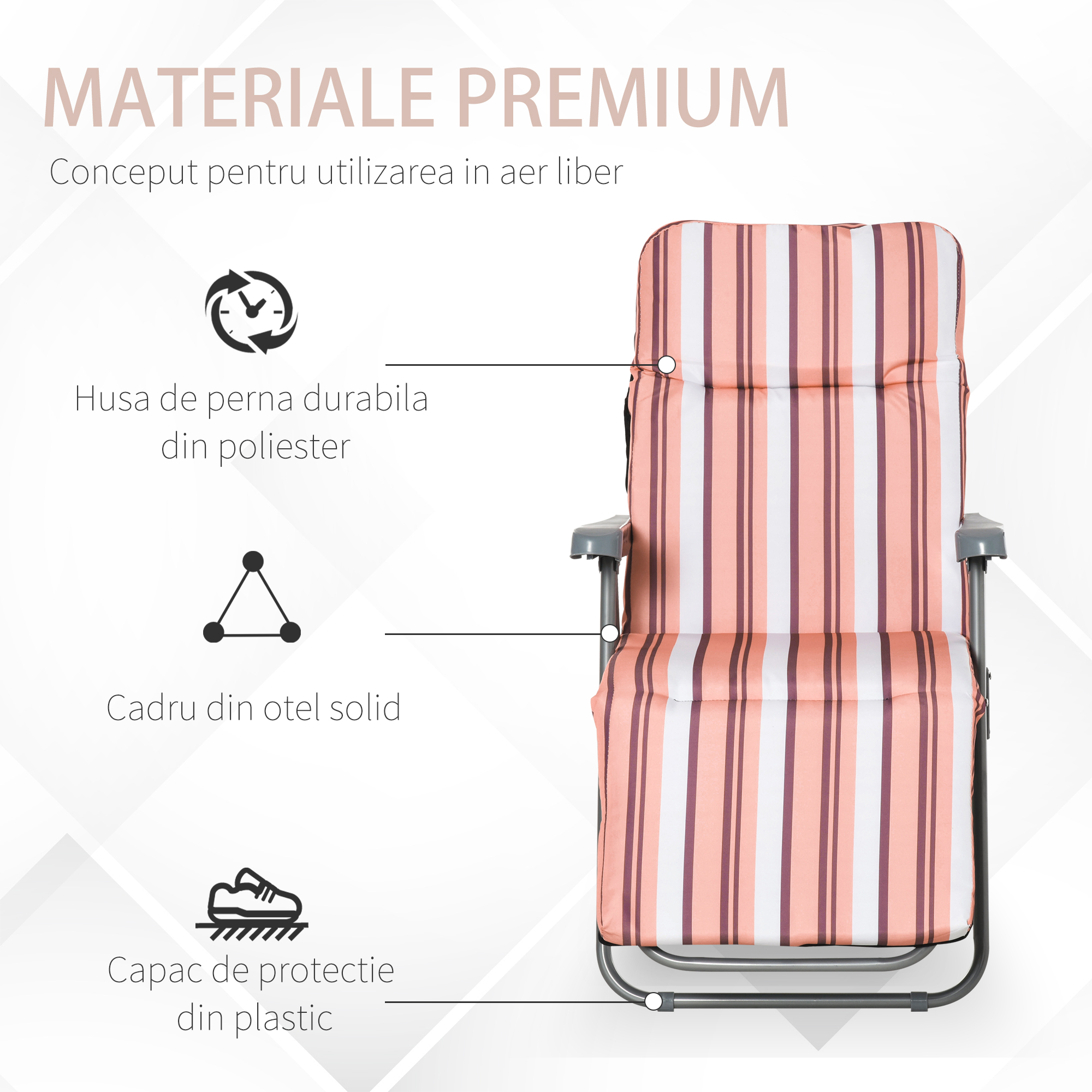  Scaun Rabatabil pentru Exterior 2 Piese Pliabile si Rabatabile, Sezlong Plaja cu Perna Captusita, Portocaliu [6]