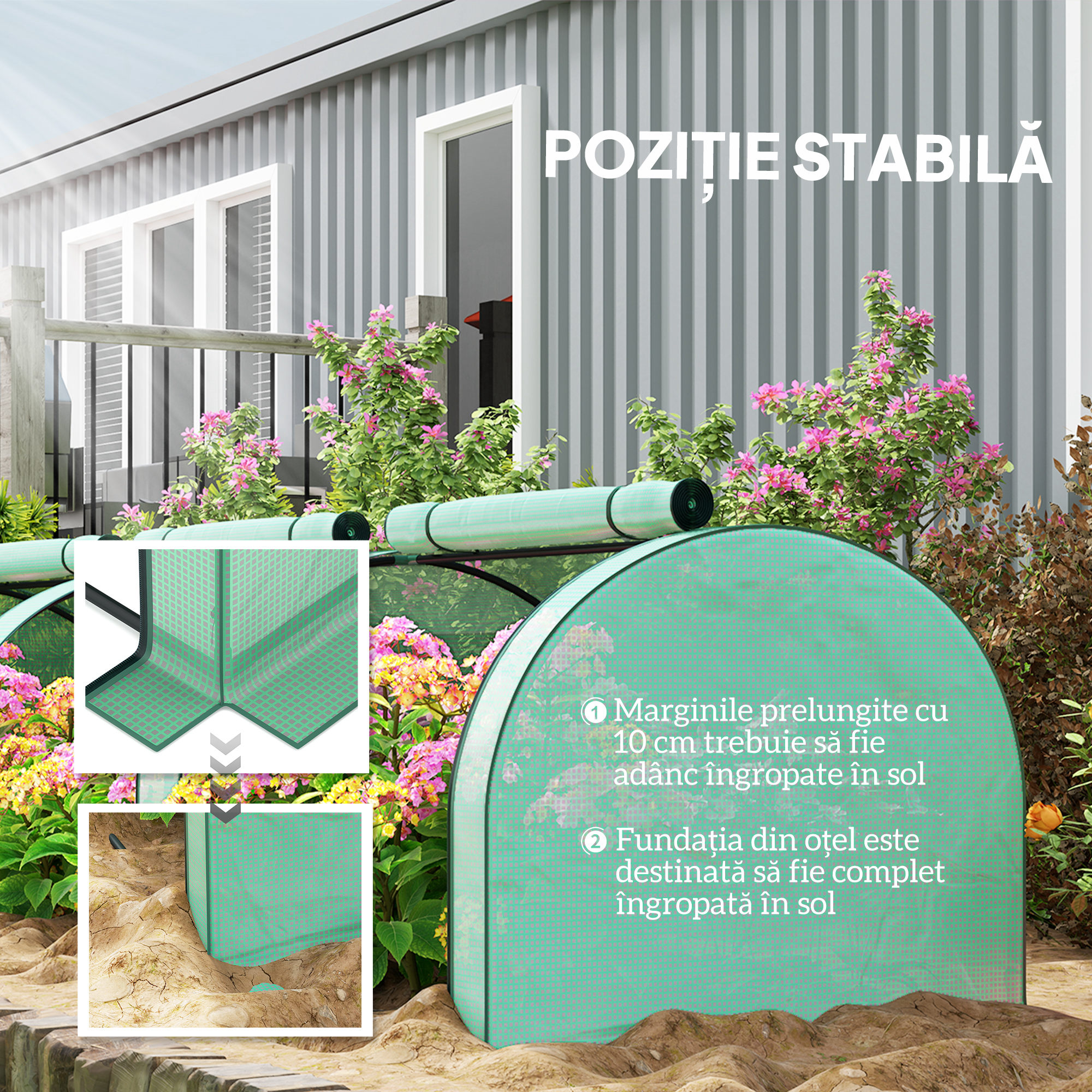  Sera de Gradina Tip Tunel din Otel si Plastic PP cu Usi Rulabile, 3x1x0,8 m, Verde [4]