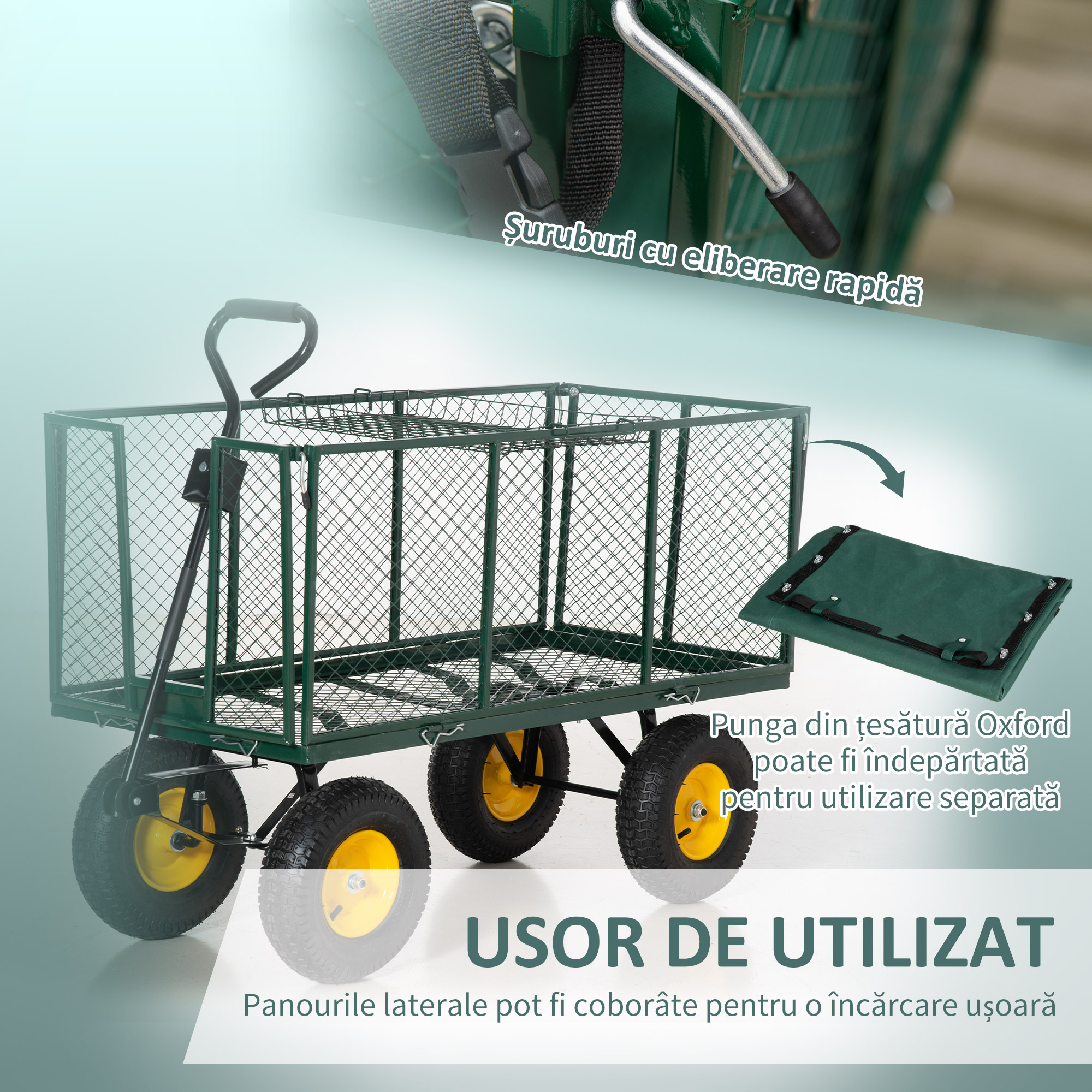  Carucior Gradina 342 L - Structura Otel, Rabatabil, Verde [5]