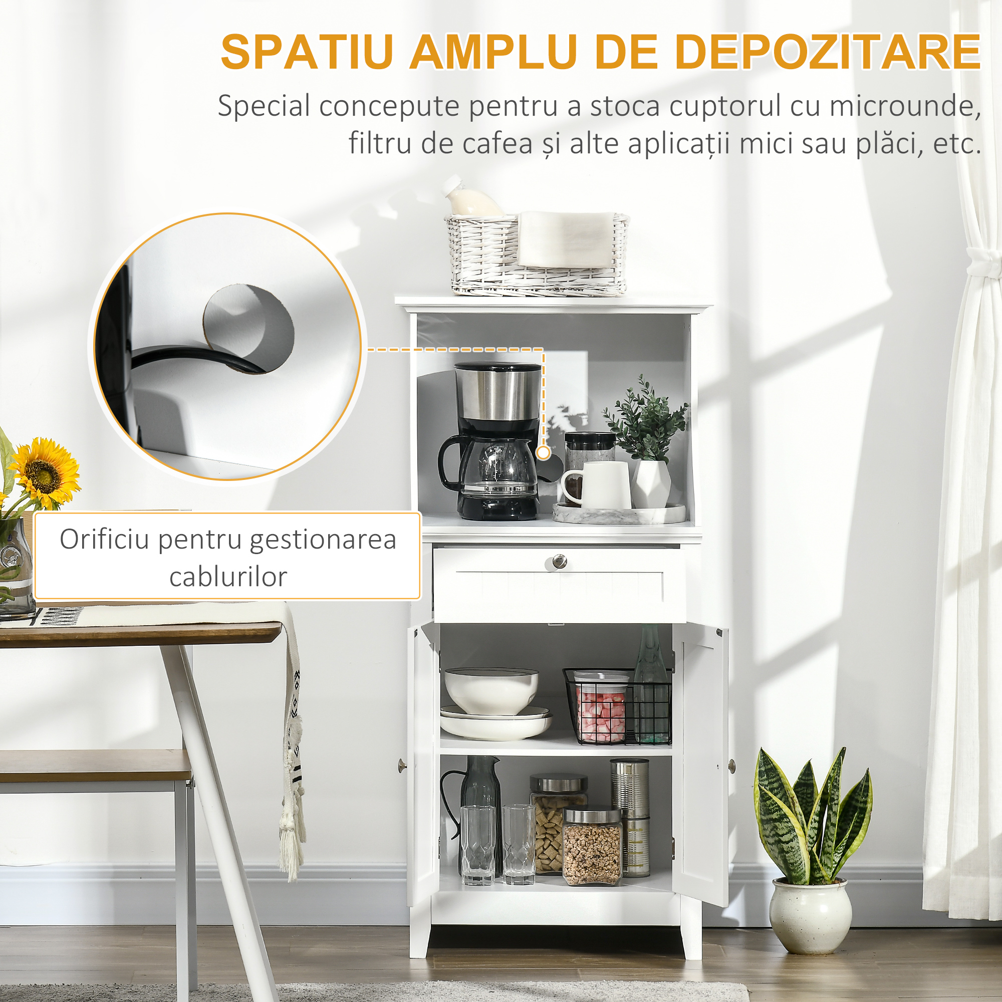  Dulap Bucatarie pentru Cuptor cu Microunde cu Sertar si Dulap 2 Usi Alb [3]