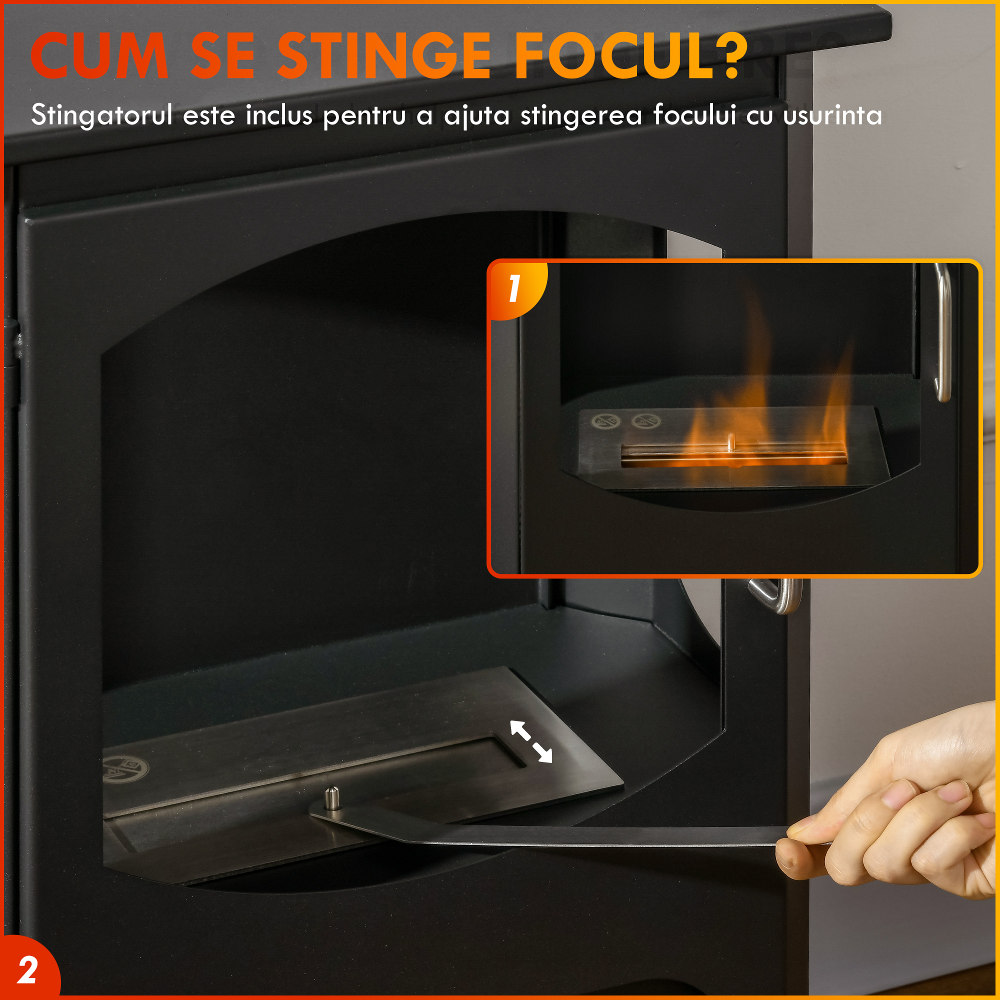  semineu pe Bioetanol Independent, Arzator de 1,2L, Durata 3 Ore, Suprafata incalzita 20-25 m², Negru [4]