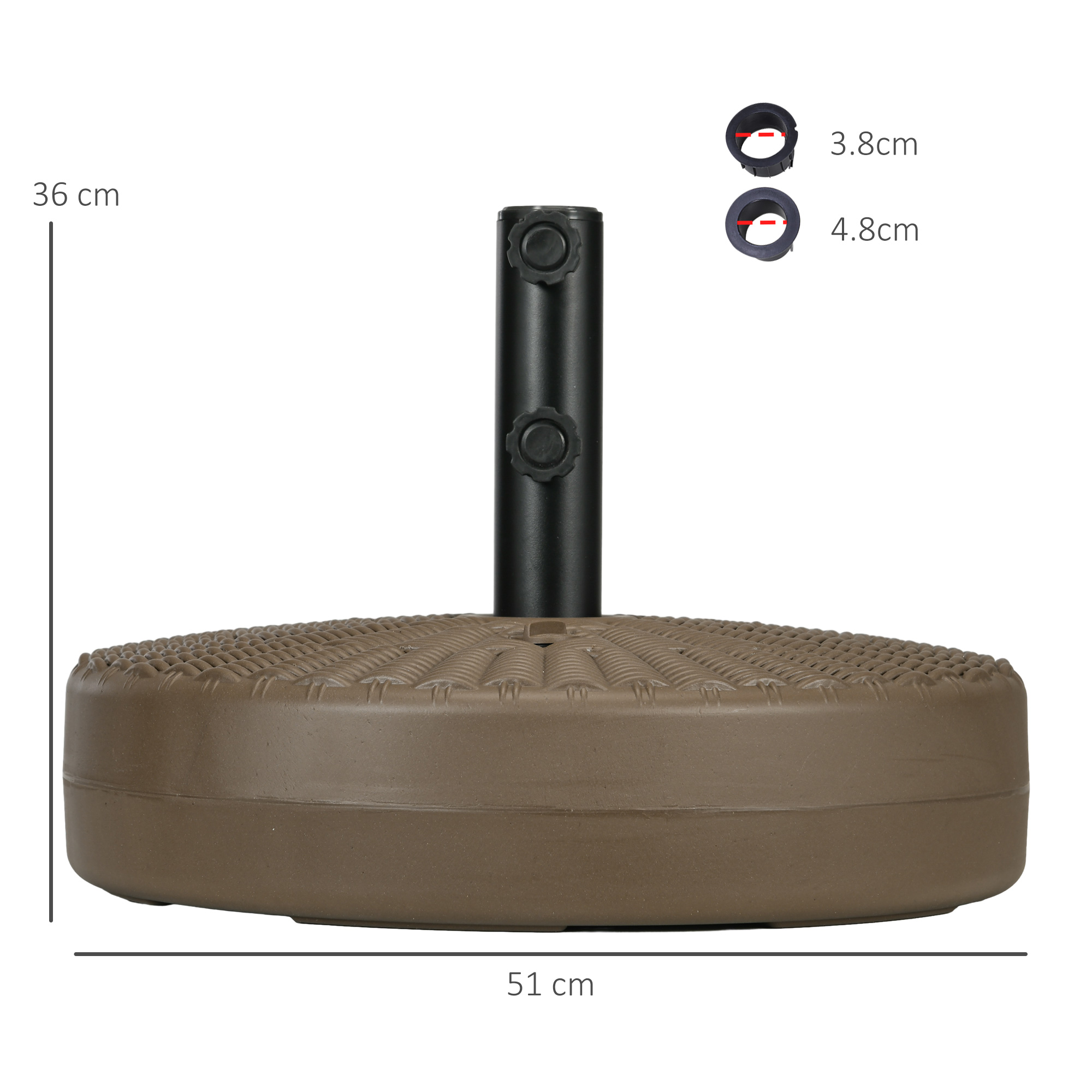  Baza pentru Umbrela cu 2 Butoane Incorporate, din HDPE si Otel, Ø51x36 cm, Maro si Negru [2]