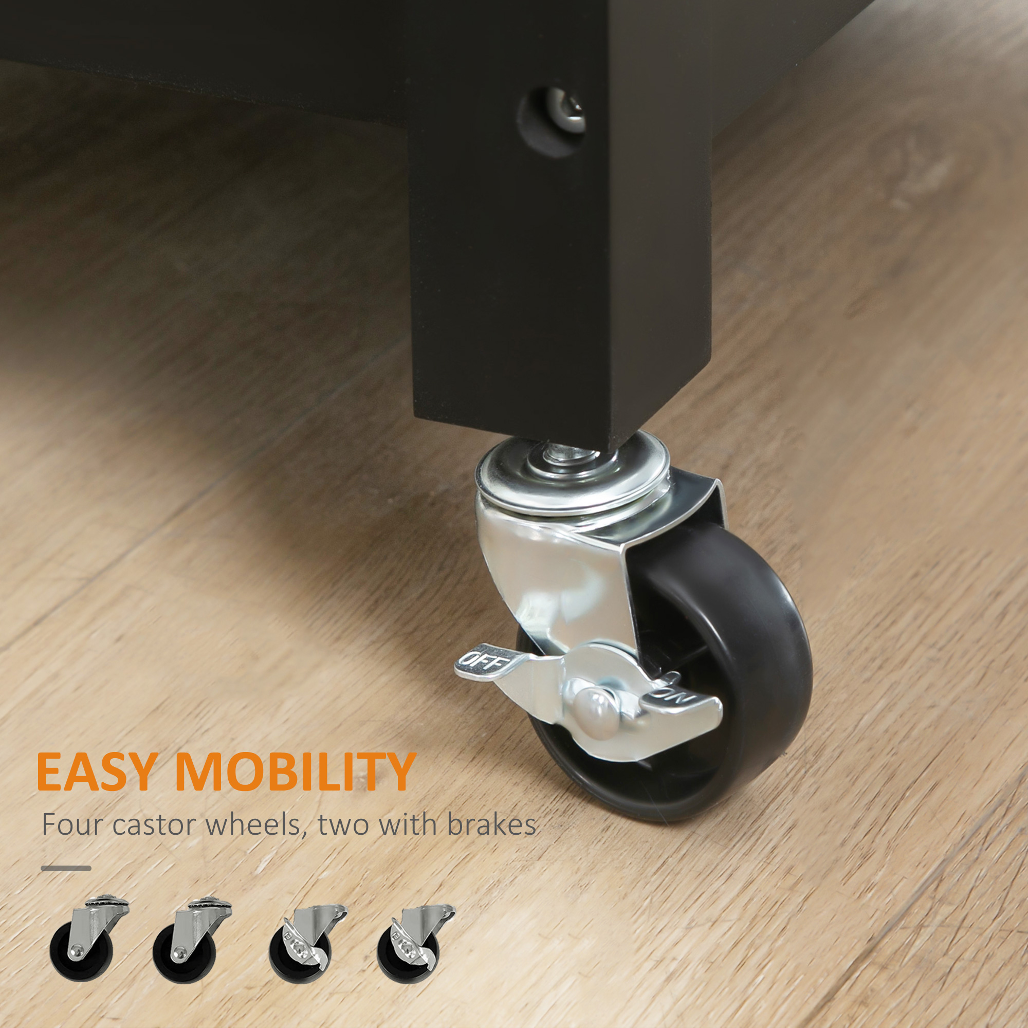  Carucior de Bucatarie din Lemn cu Sertar, Dulapior si Etajere cu Roti, 83x45x88cm, Negru [5]