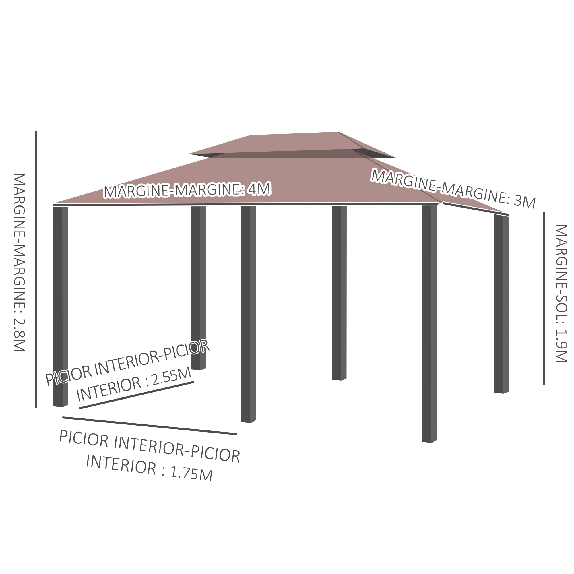  Foisor din Otel cu Acoperis Dublu si Perdele Impermeabile culoare kaki 4 x 3 m [2]
