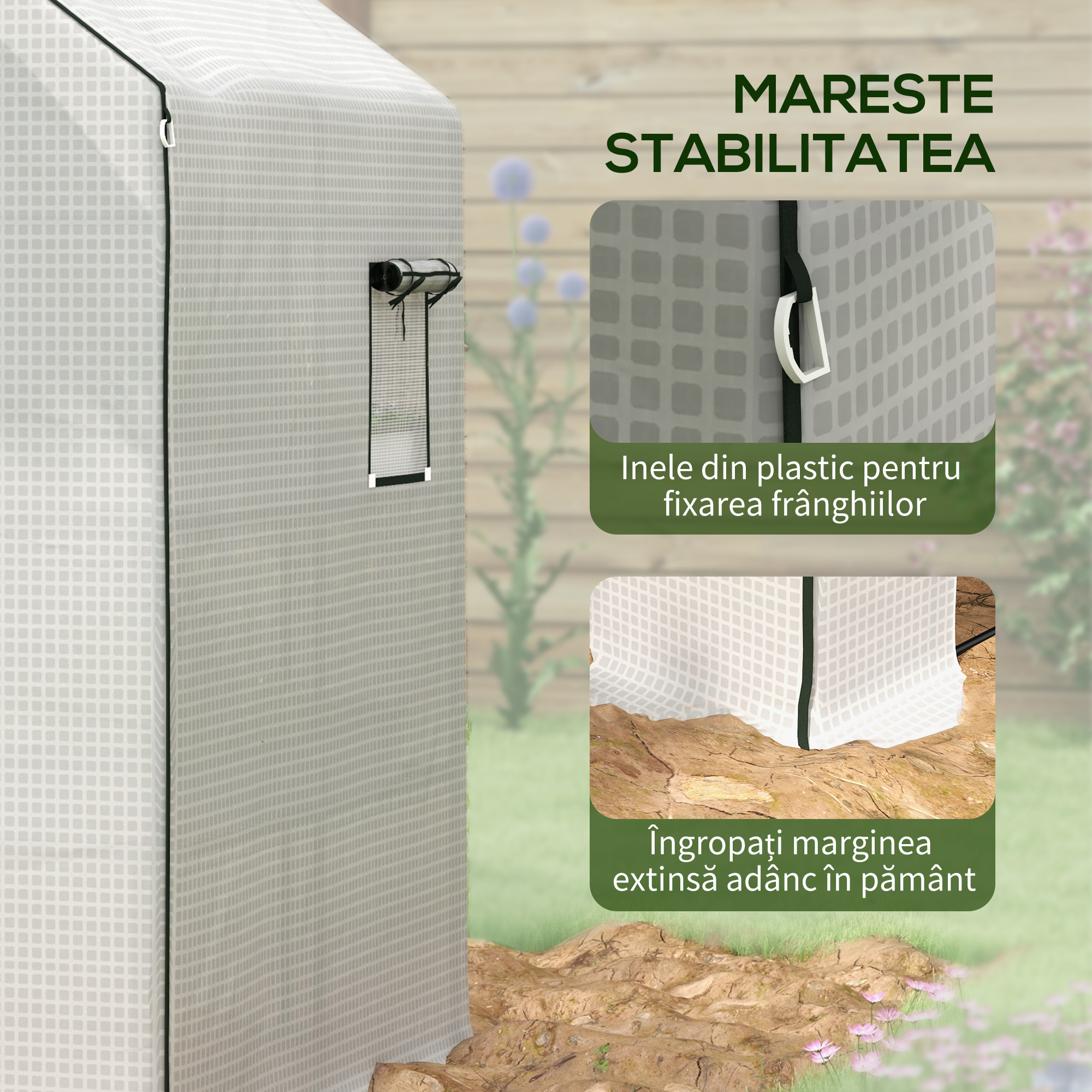  Acoperis de inlocuire pentru Sera Walk-in din PE cu Usa Rulabila si Ferestre, 140 x 143 x 190cm, Alb [6]