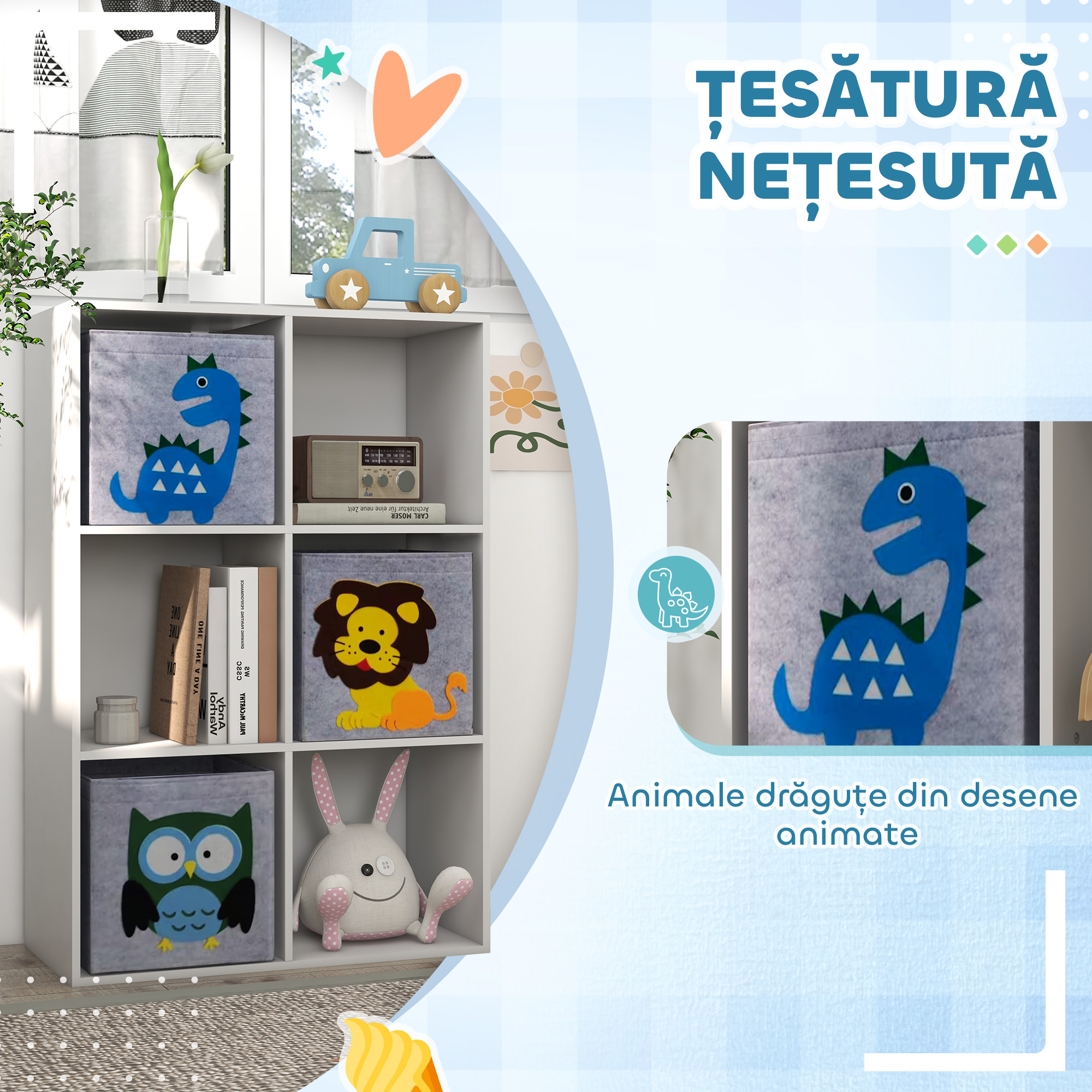  Organizator pentru Jucarii, Dulap de Depozitare cu Trei Sertare din Material, Raft Organizator, 61,8x29,9x91,5 cm, Alb [4]