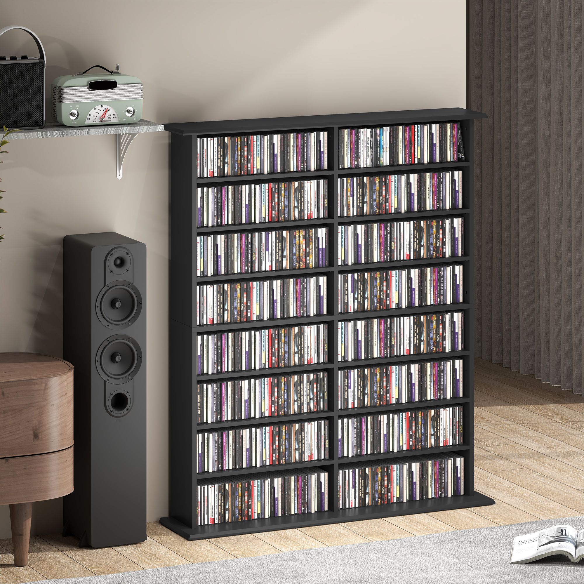  Mobilier Biblioteca cu 16 Rafturi pentru 720 CD-uri din Lemn 106.5x24x126.3 cm Negru [8]